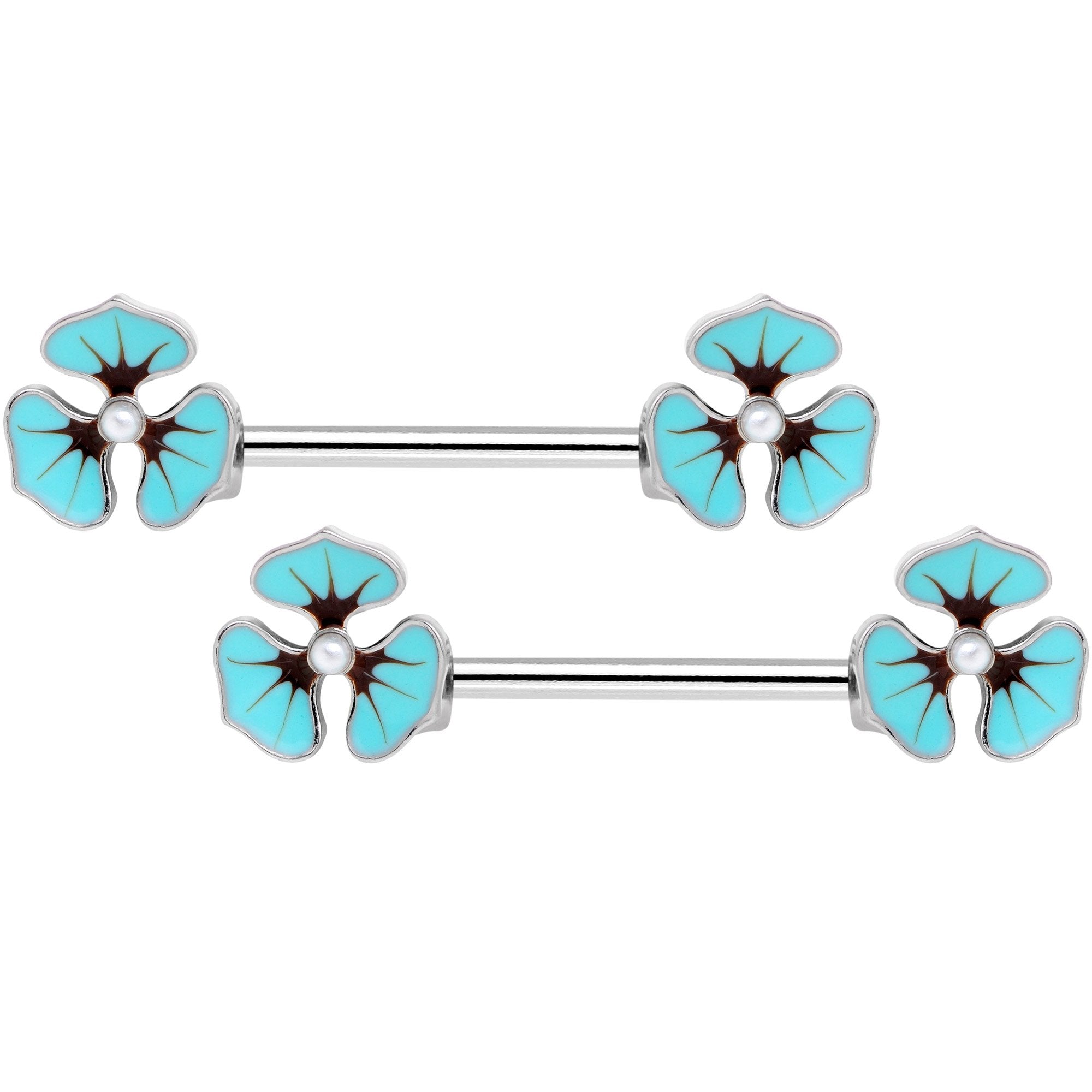 14 Gauge Clear Gem Blue Flower Horseshoe Barbell Nipple Ring Set of 4