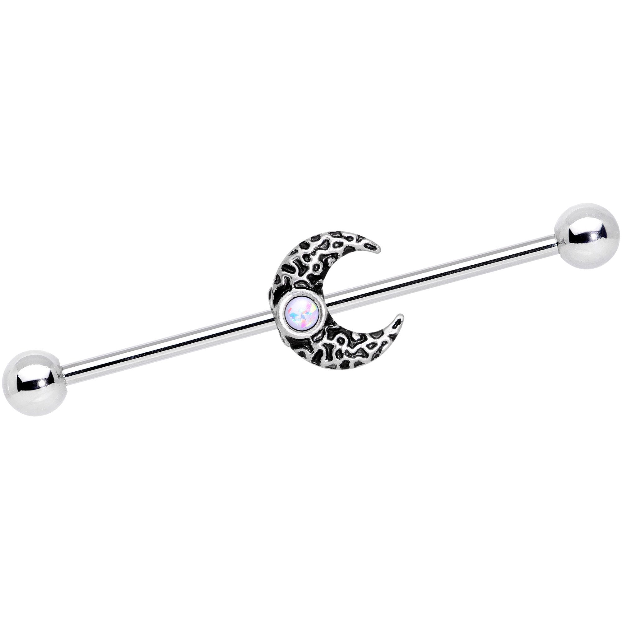 14 Gauge White Faux Opal Sun Moon Industrial Barbell Set 38mm