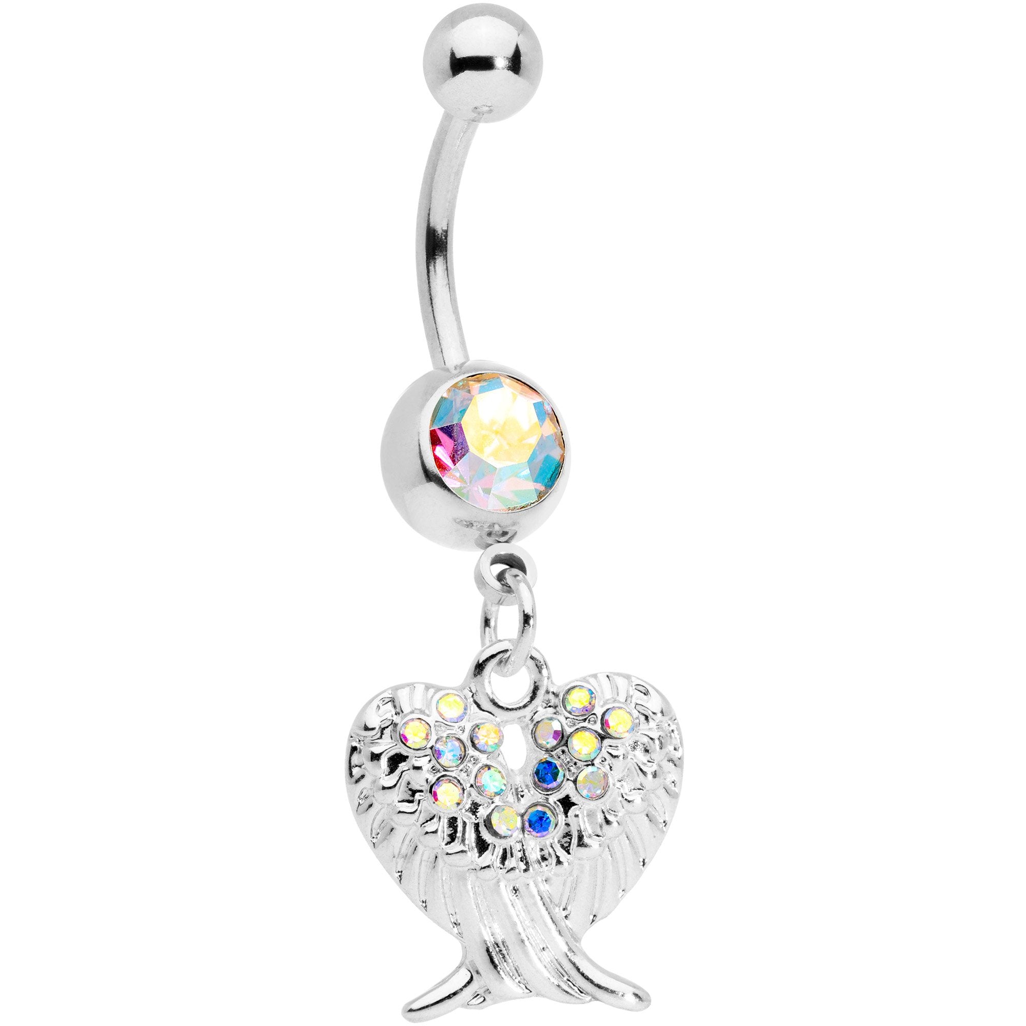 Aurora Gem White Faux Opal Angel Wings Belly Ring Set of 3