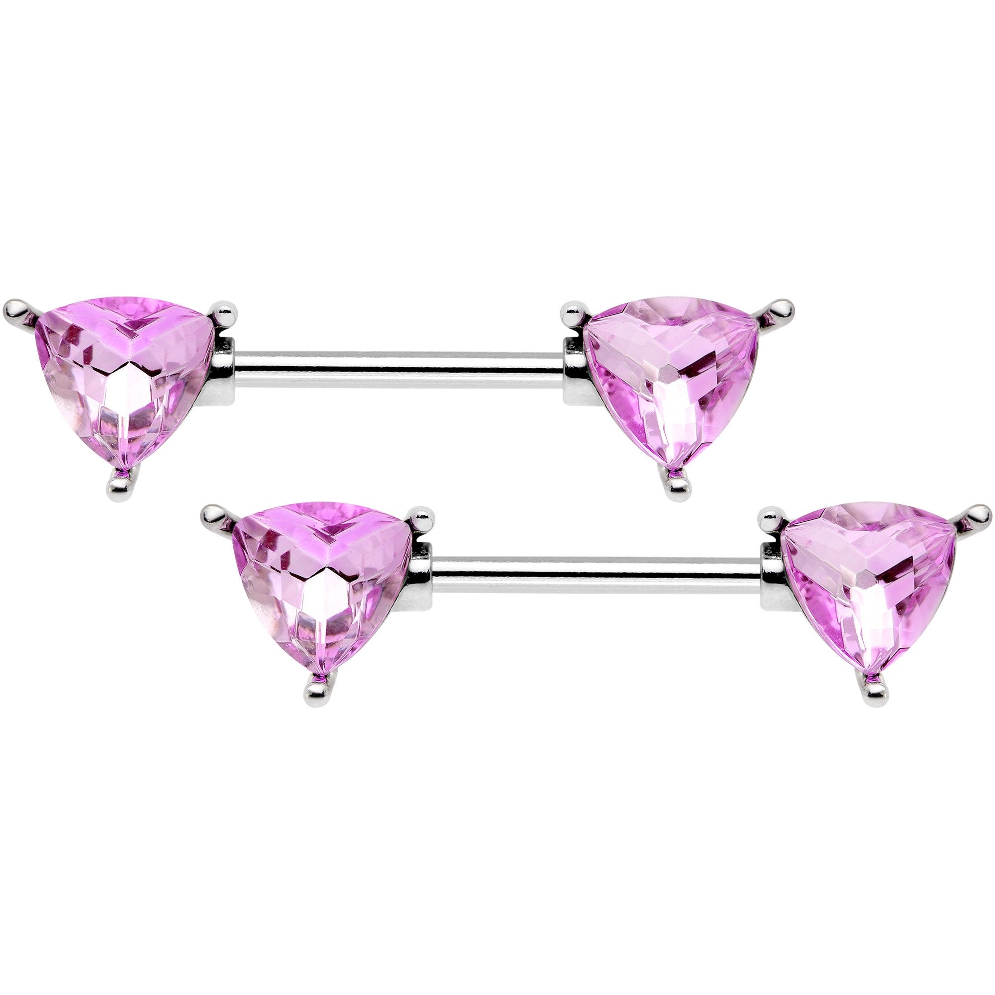 14 Gauge 9/16 Pink Gem Geometric Triangles Barbell Nipple Ring Set