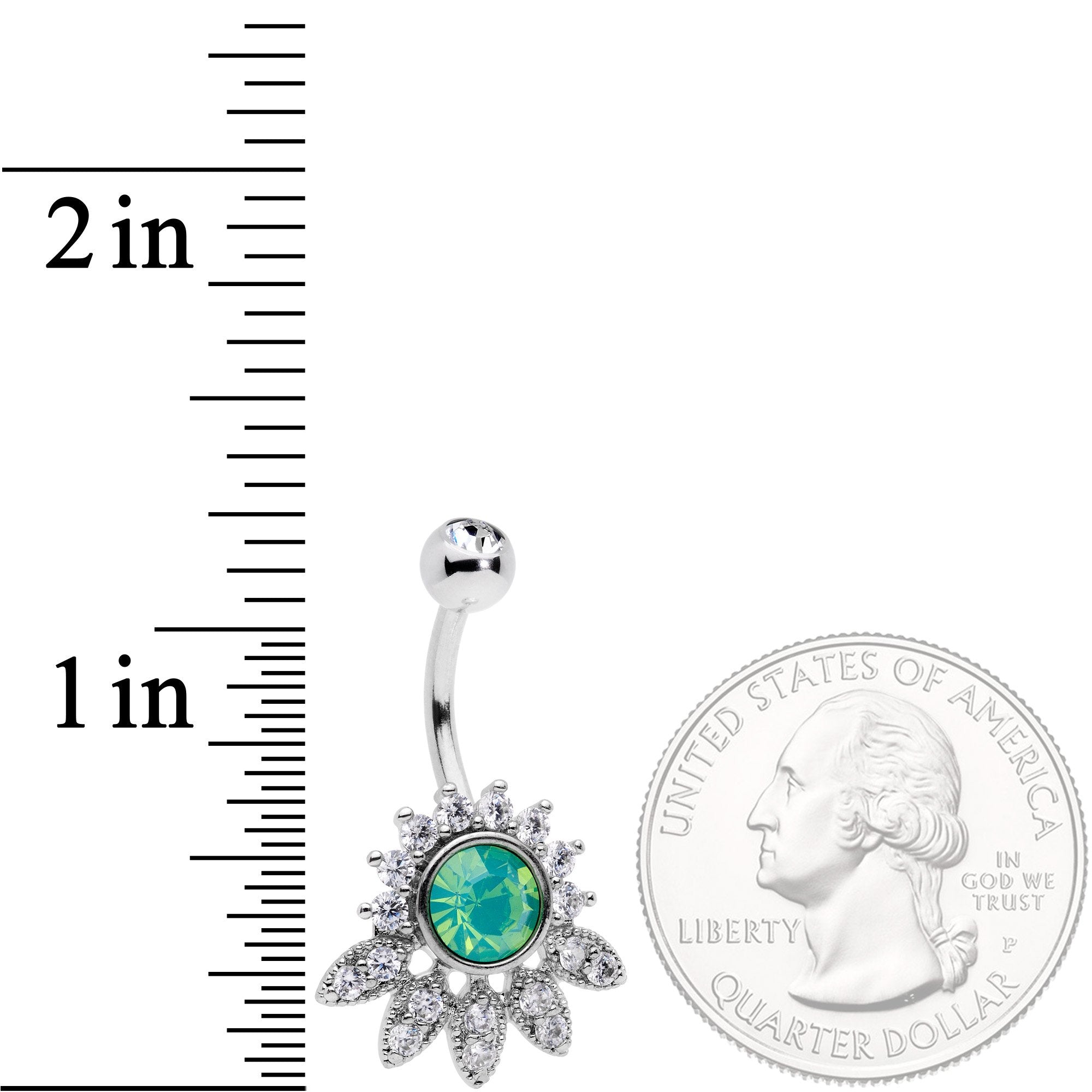 Clear CZ Gem Green Faux Opal Diadem Belly Ring