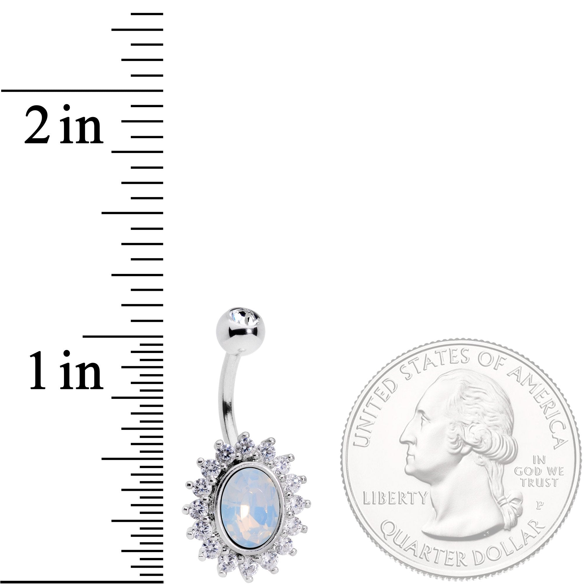 Clear CZ Gem White Faux Opal Framed Belly Ring