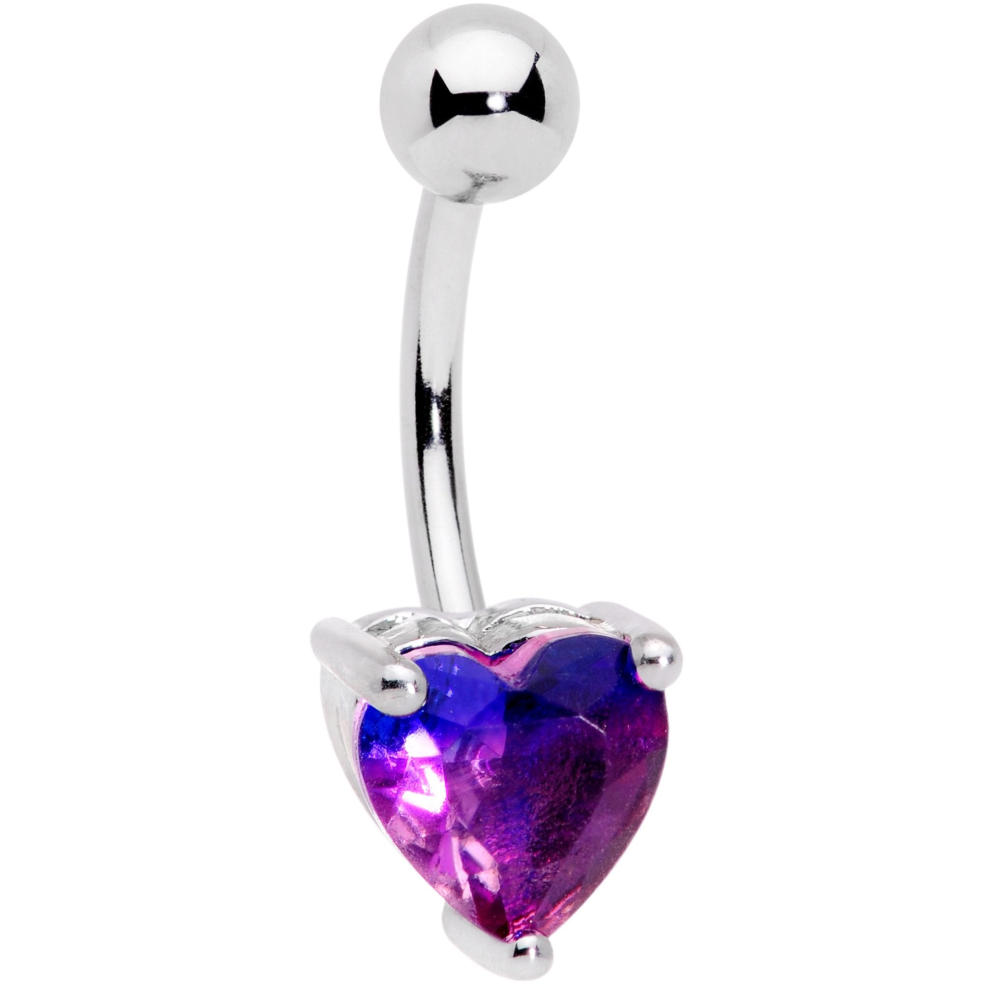 Purple Blue Gem Faceted Valentines Day Heart Belly Ring