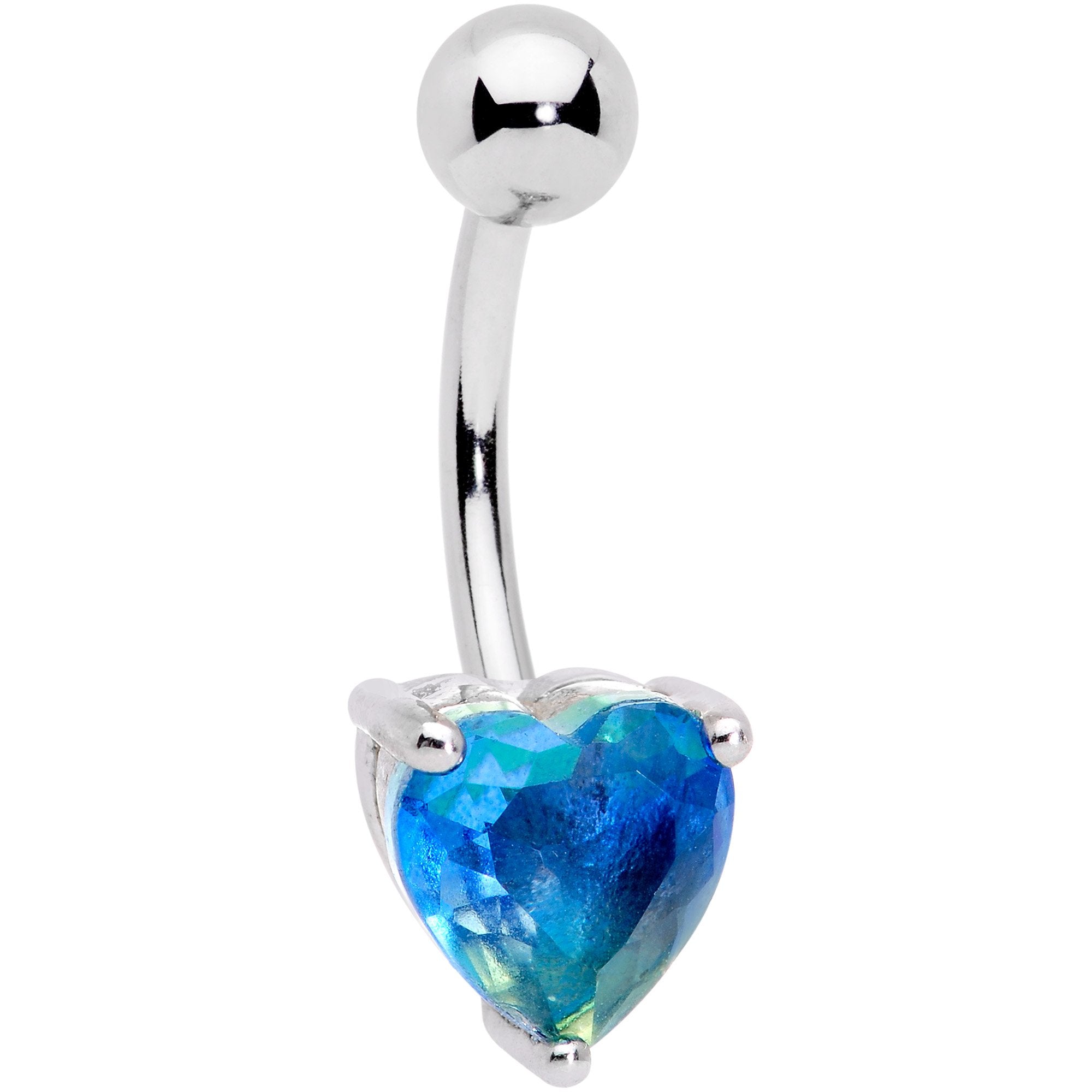 Blue Green Gem Faceted Valentines Day Heart Belly Ring