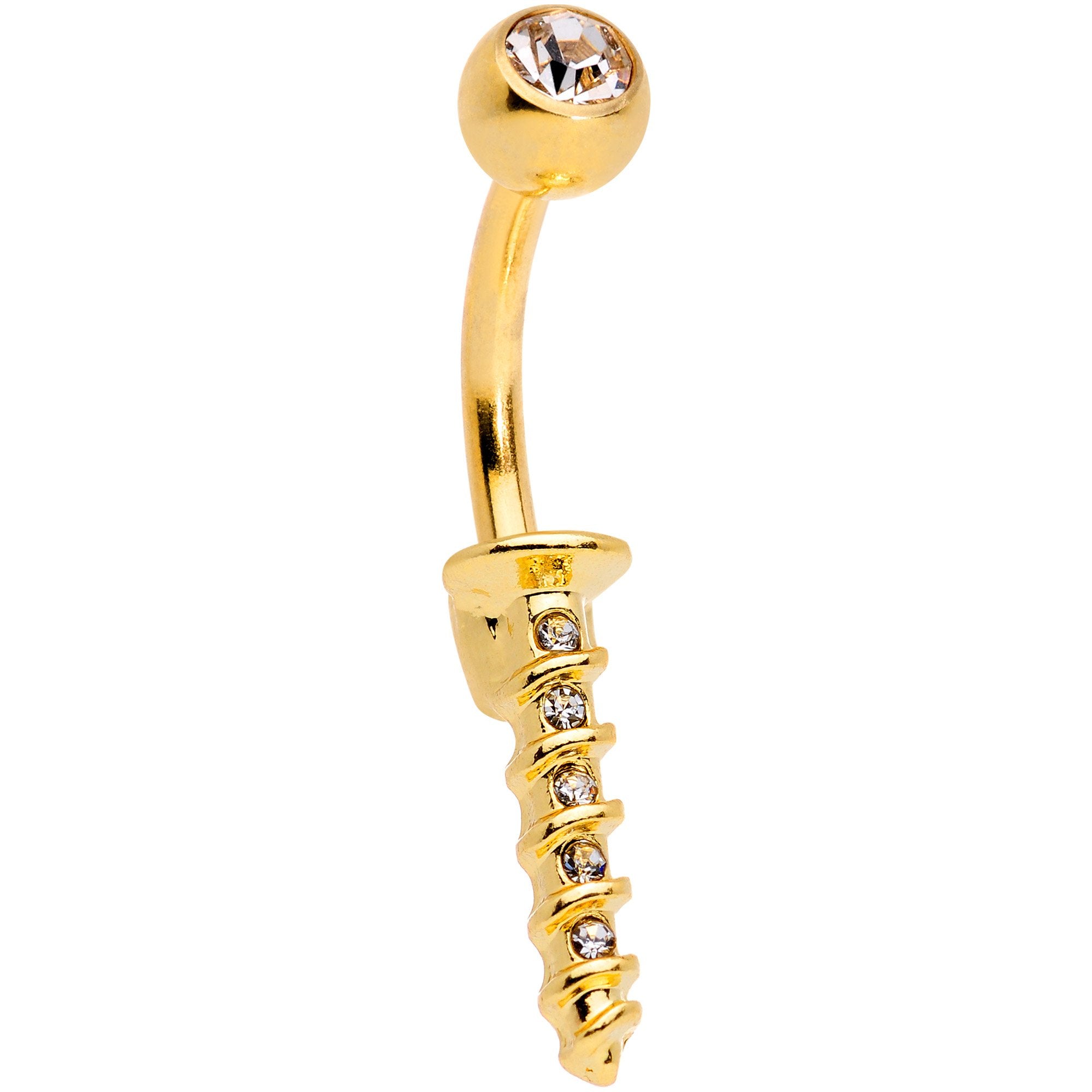 Clear Gem Gold Tone Screw Belly Ring