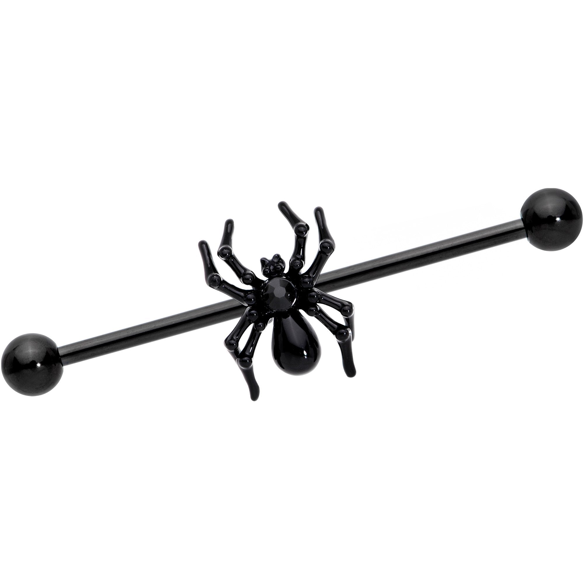 14 Gauge Black Gem Black Creepy Critter Spider Industrial Barbell 38mm