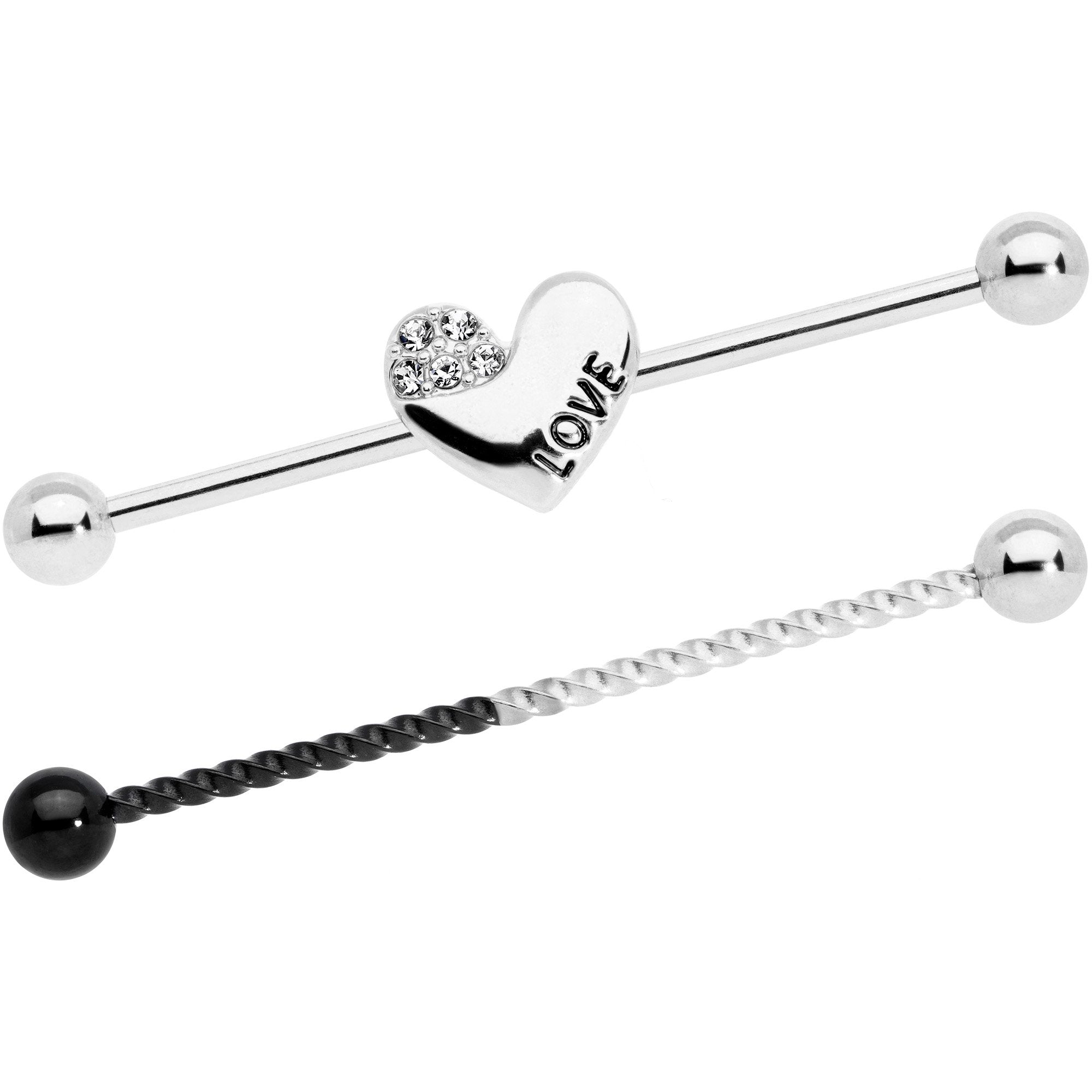 14 Gauge Clear Gem Love Heart Industrial Barbell 38mm