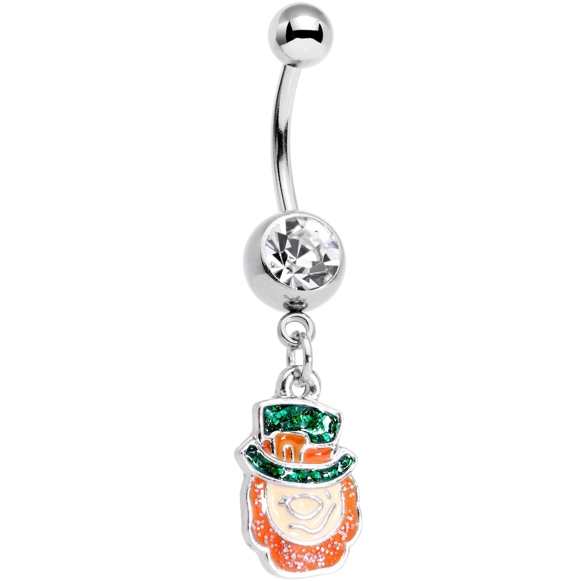 Clear Gem St Patricks Day Tipsy Leprechaun Dangle Belly Ring