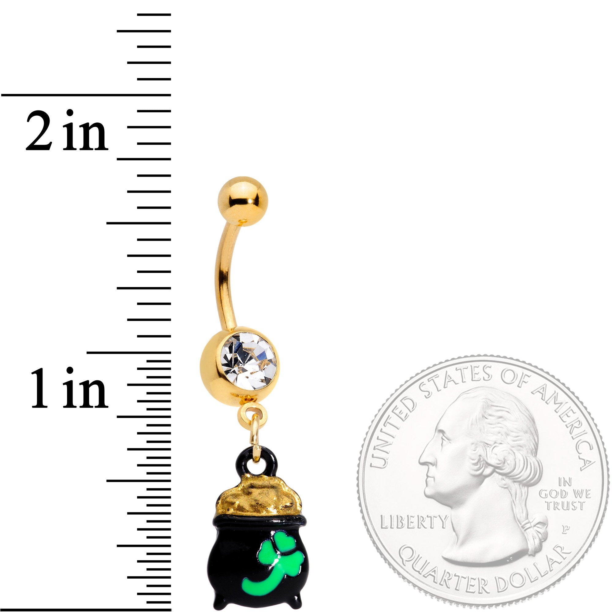 Clear Gem Gold Tone Pot o Gold St Patricks Day Dangle Belly Ring