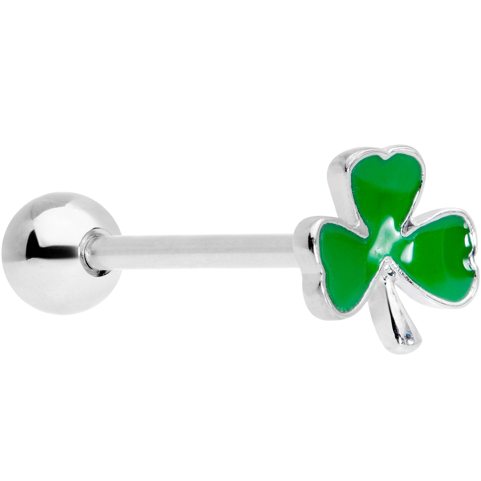 Green St Patricks Day Lucky Shamrock Barbell Tongue Ring