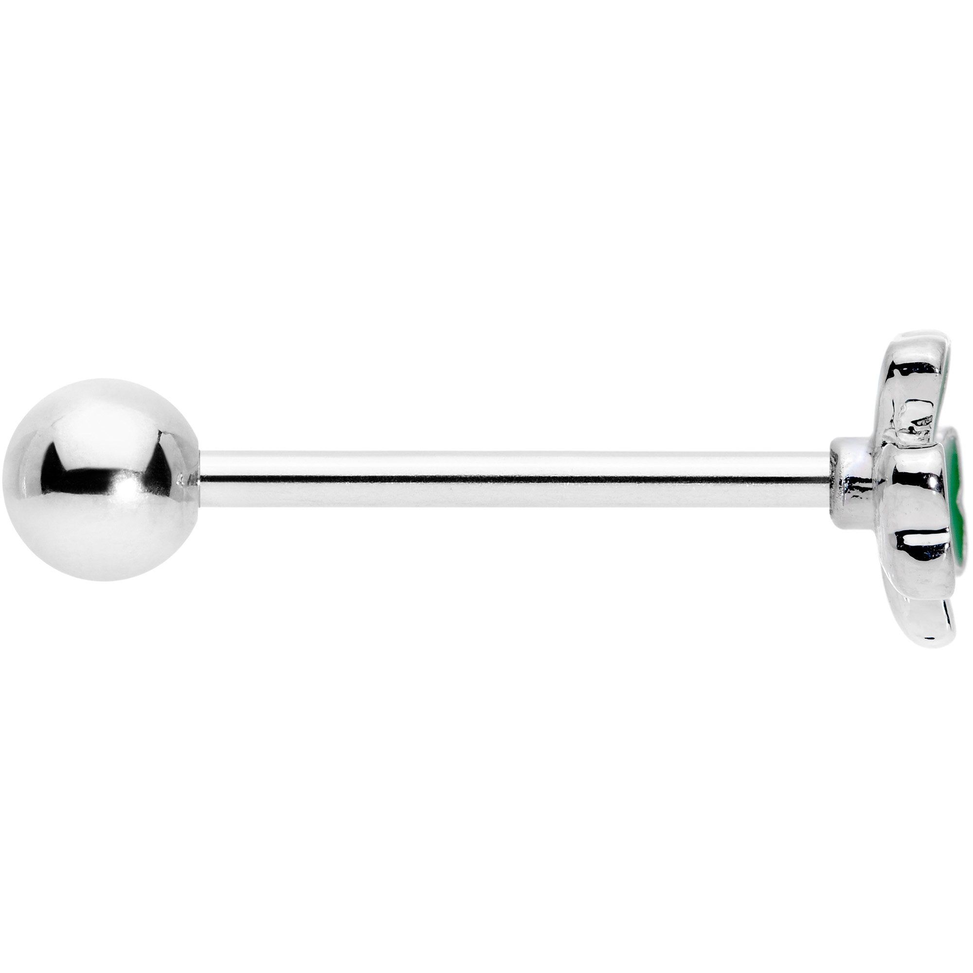 Green St Patricks Day Lucky Shamrock Barbell Tongue Ring