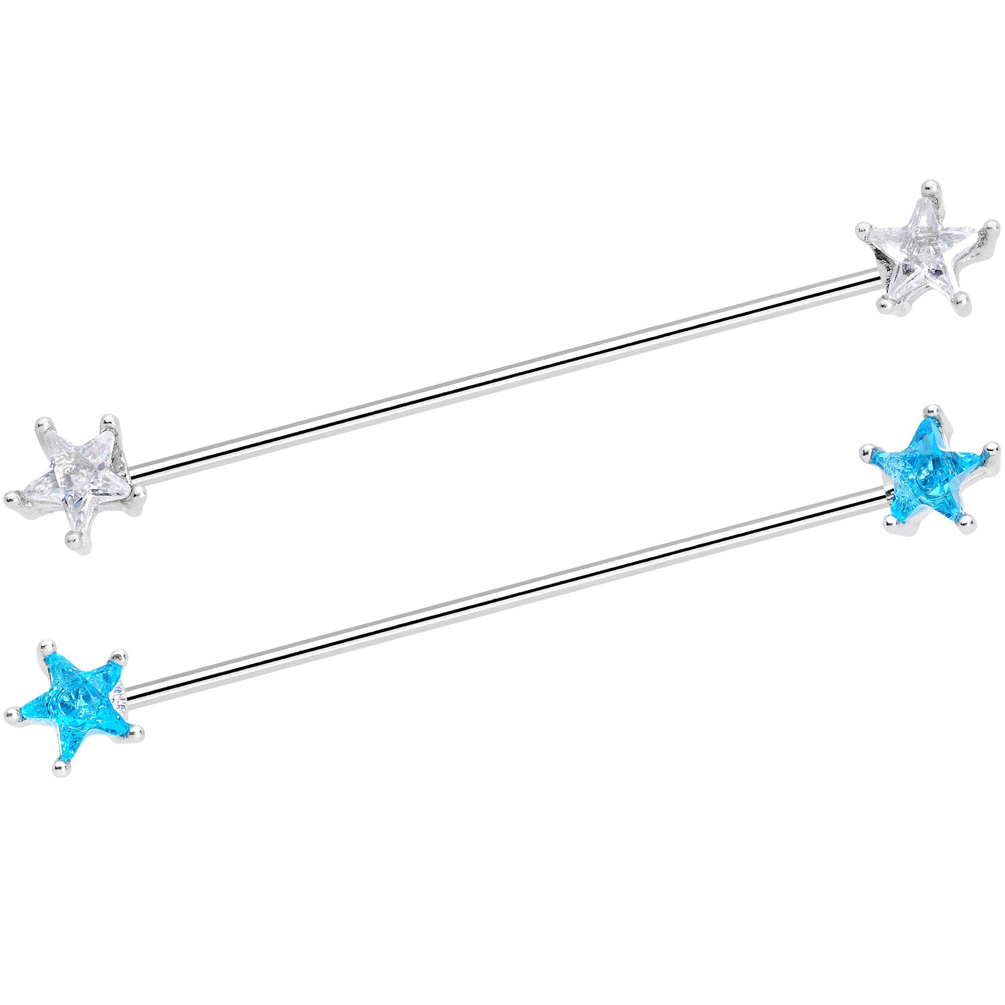 16 Gauge Clear Blue CZ Gem Stars Industrial Barbell Bonus Pack Set