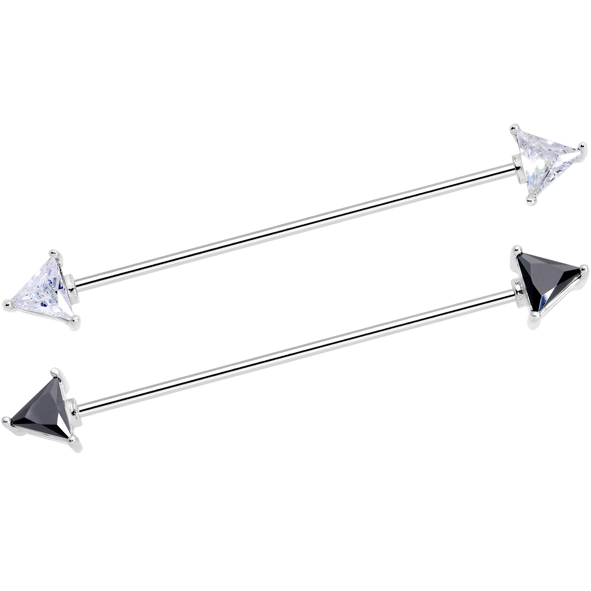 16 Gauge Black Clear Gem Love Triangles Industrial Barbell Bonus Pack Set