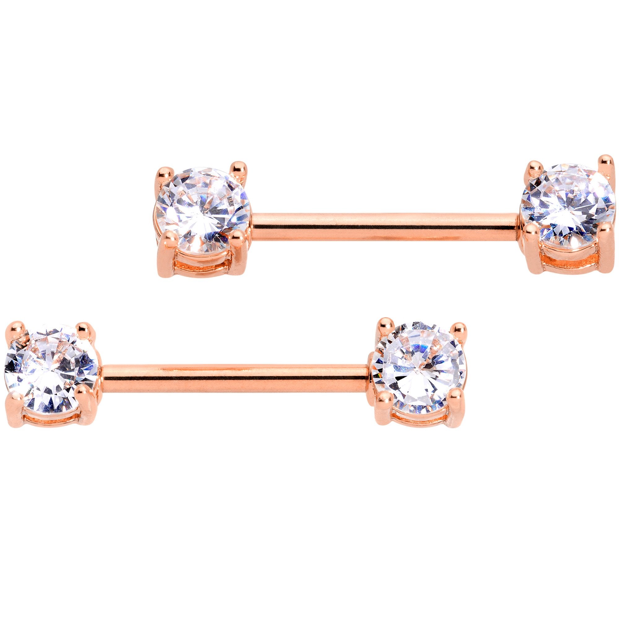 14 Gauge 9/16 Clear CZ Gem Rose Gold Tone Nipple Barbell Set