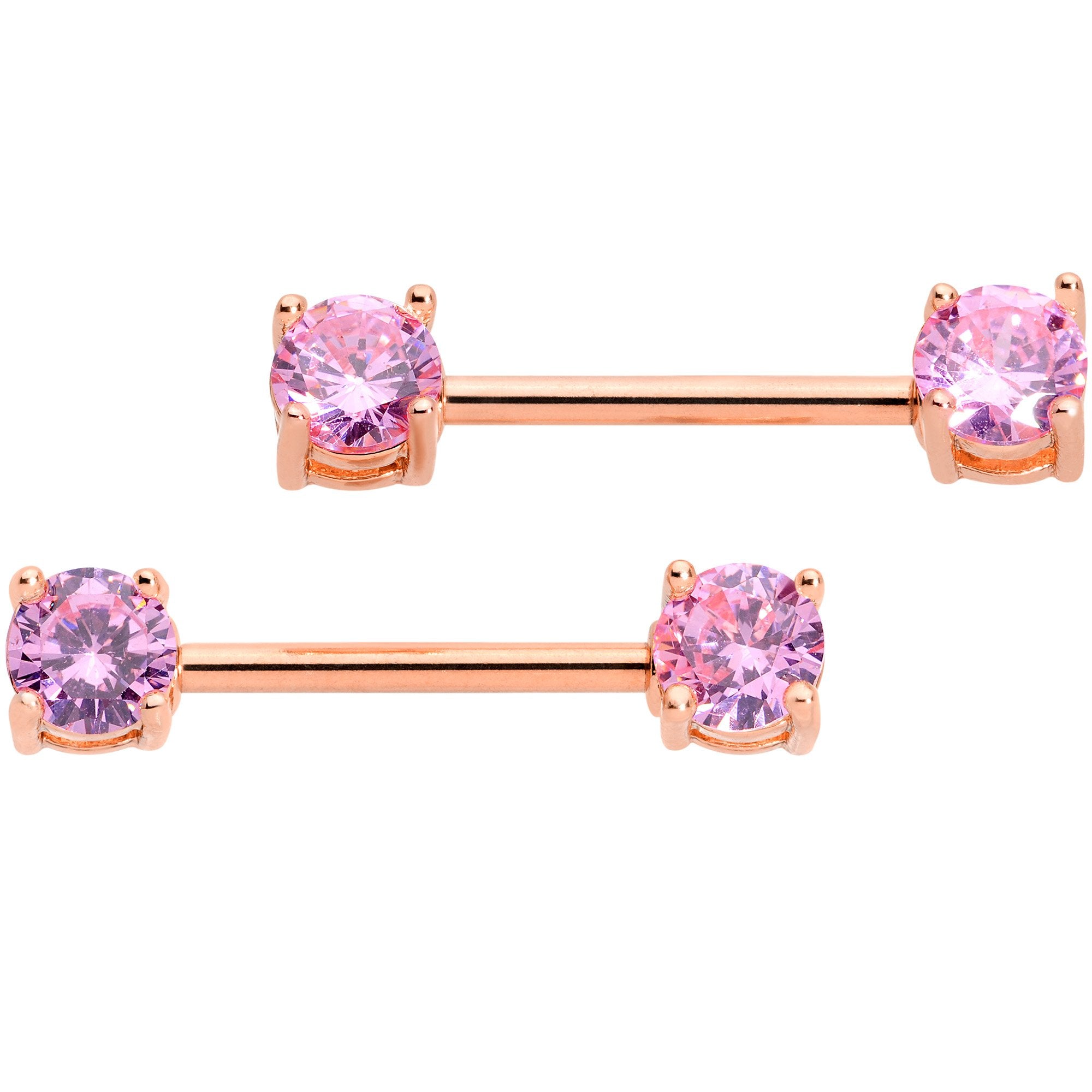 14 Gauge 9/16 Pink CZ Gem Rose Gold Tone Nipple Barbell Set