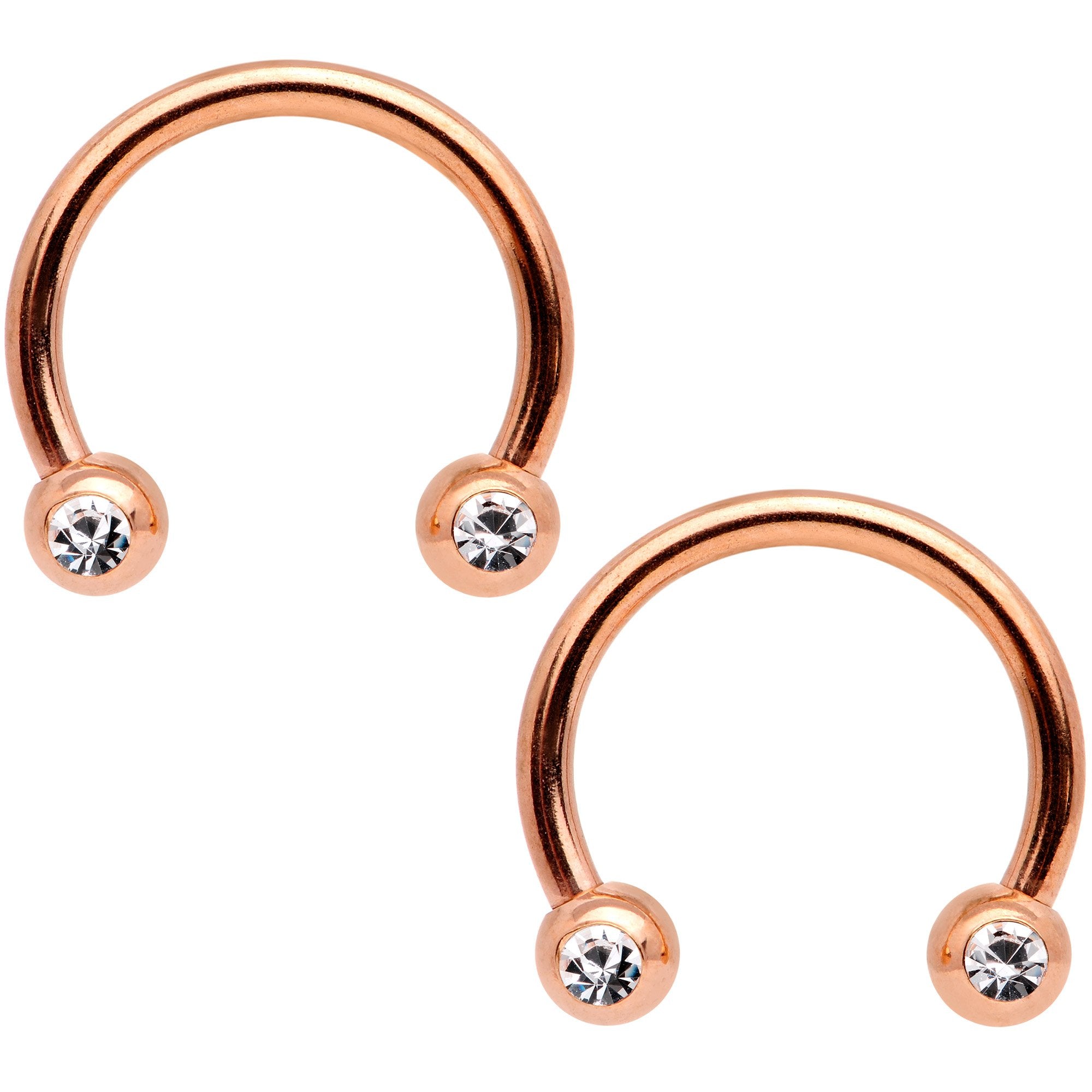 Clear Gem Rose Gold Tone Flower Horseshoe Barbell Nipple Ring Set of 4