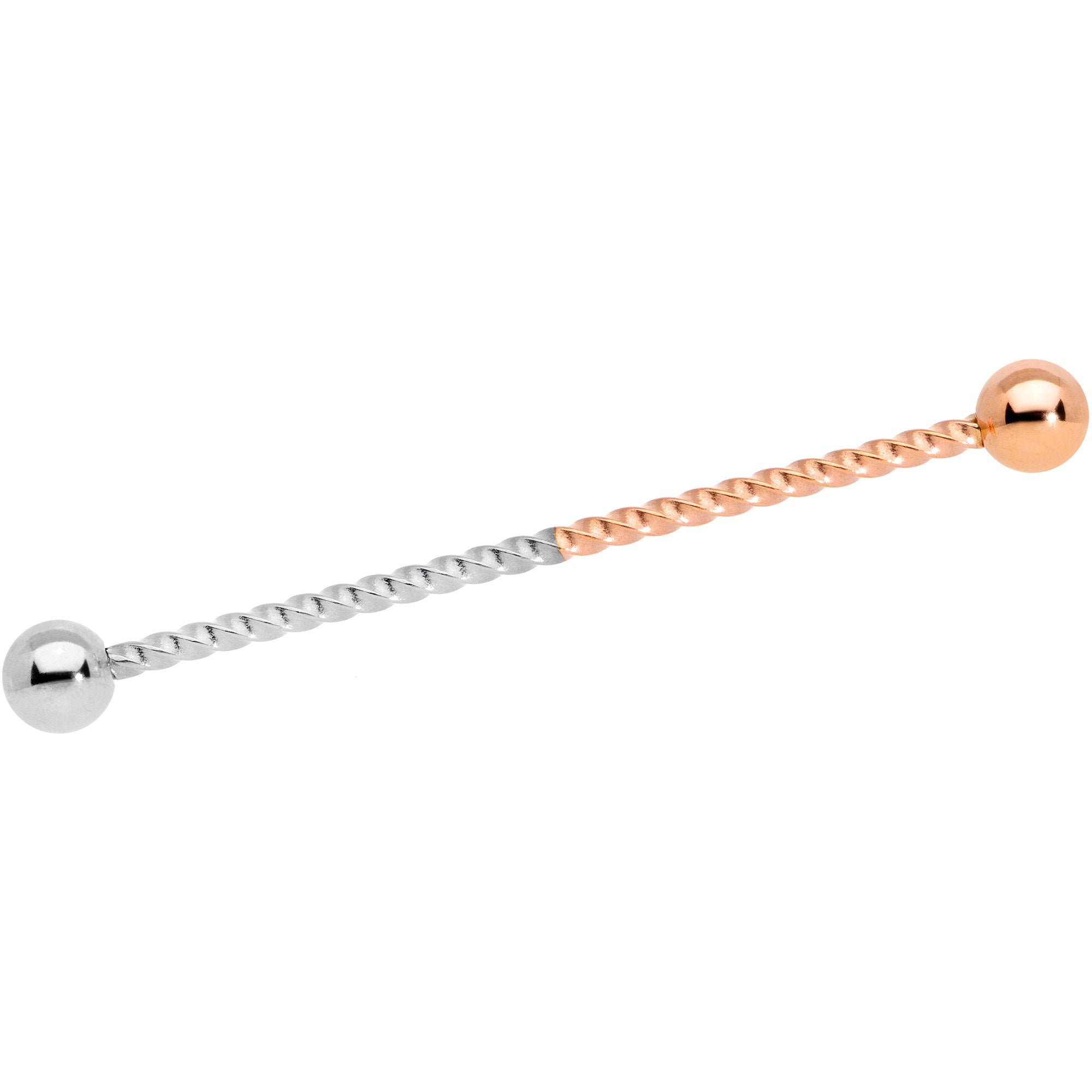 14 Gauge Rose Gold Tone Steel Two Tone Twisted Industrial Barbell 38mm