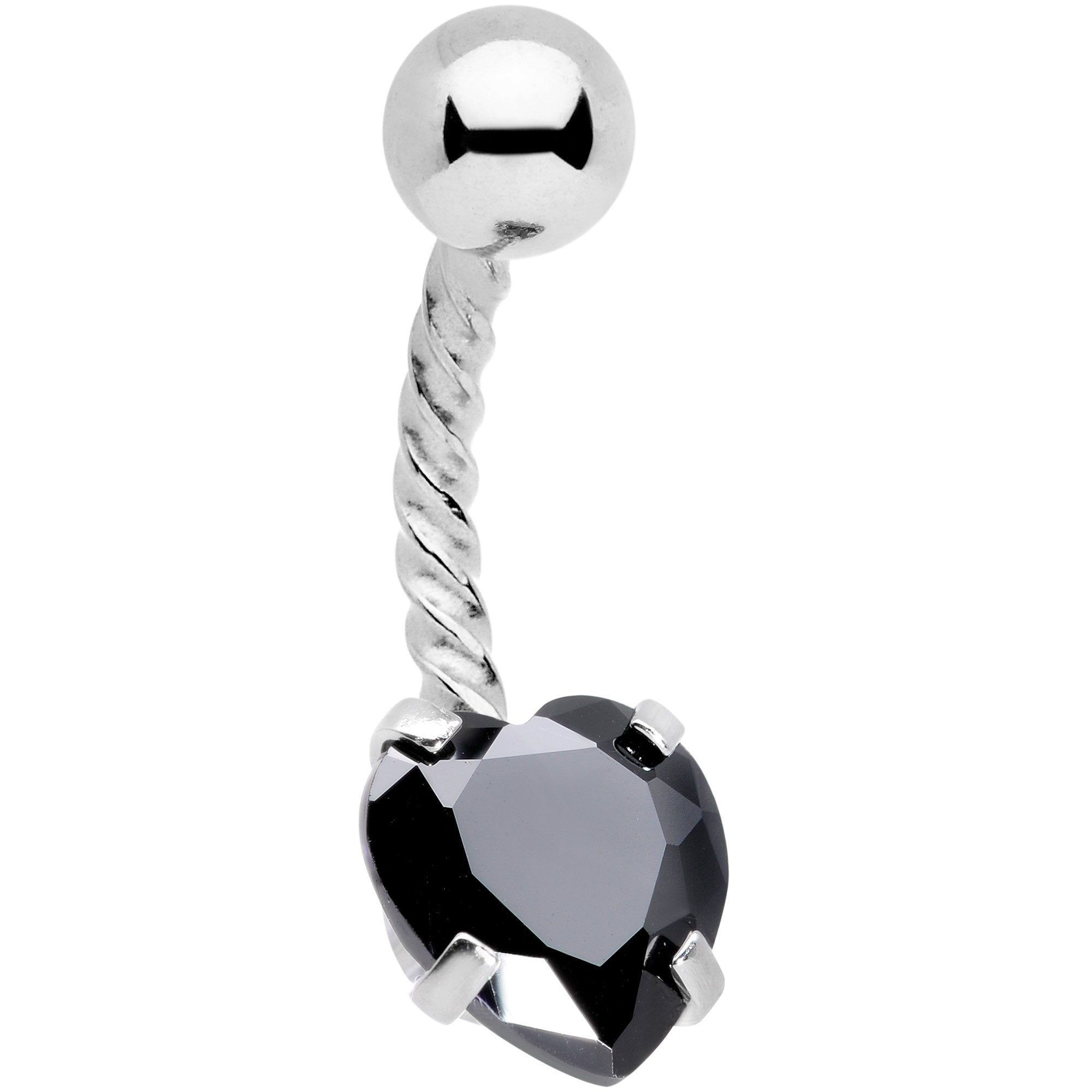 Black CZ Gem Lonely Valentine Heart Twisted Belly Ring