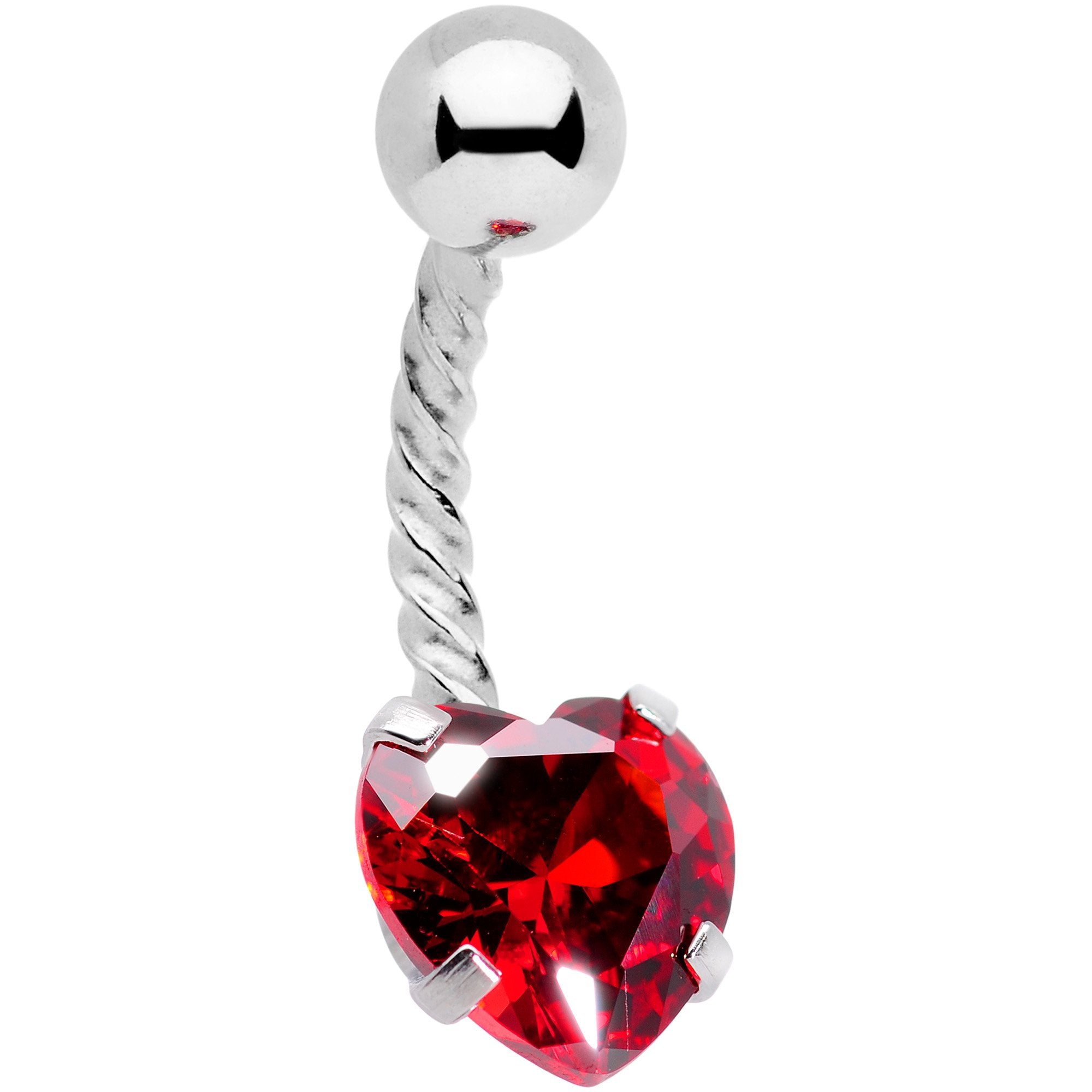 Red CZ Gem Lonely Valentine Heart Twisted Belly Ring