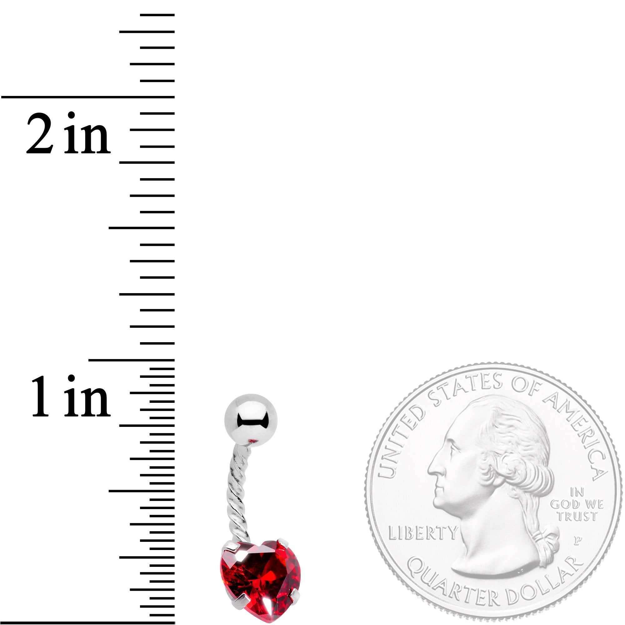 Red CZ Gem Lonely Valentine Heart Twisted Belly Ring