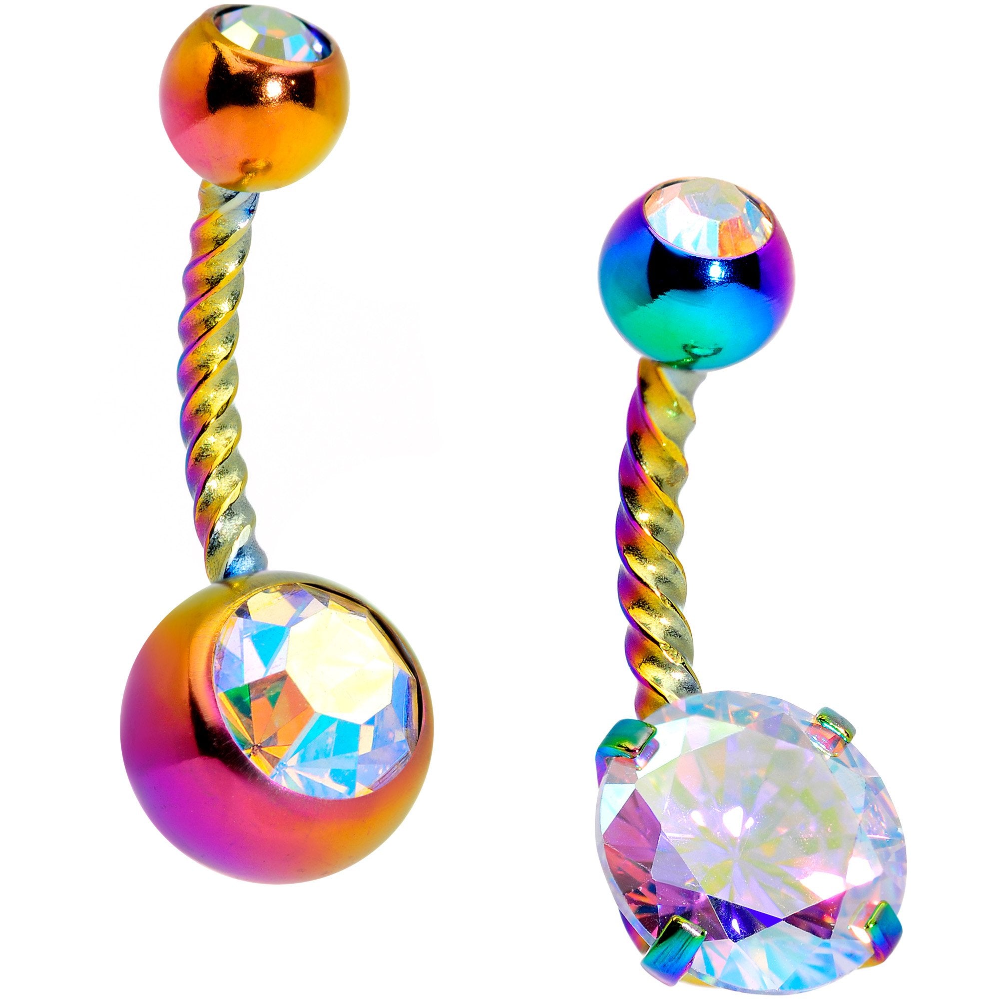 Aurora Gem Rainbow Totally Twisted Belly Ring Set of 2