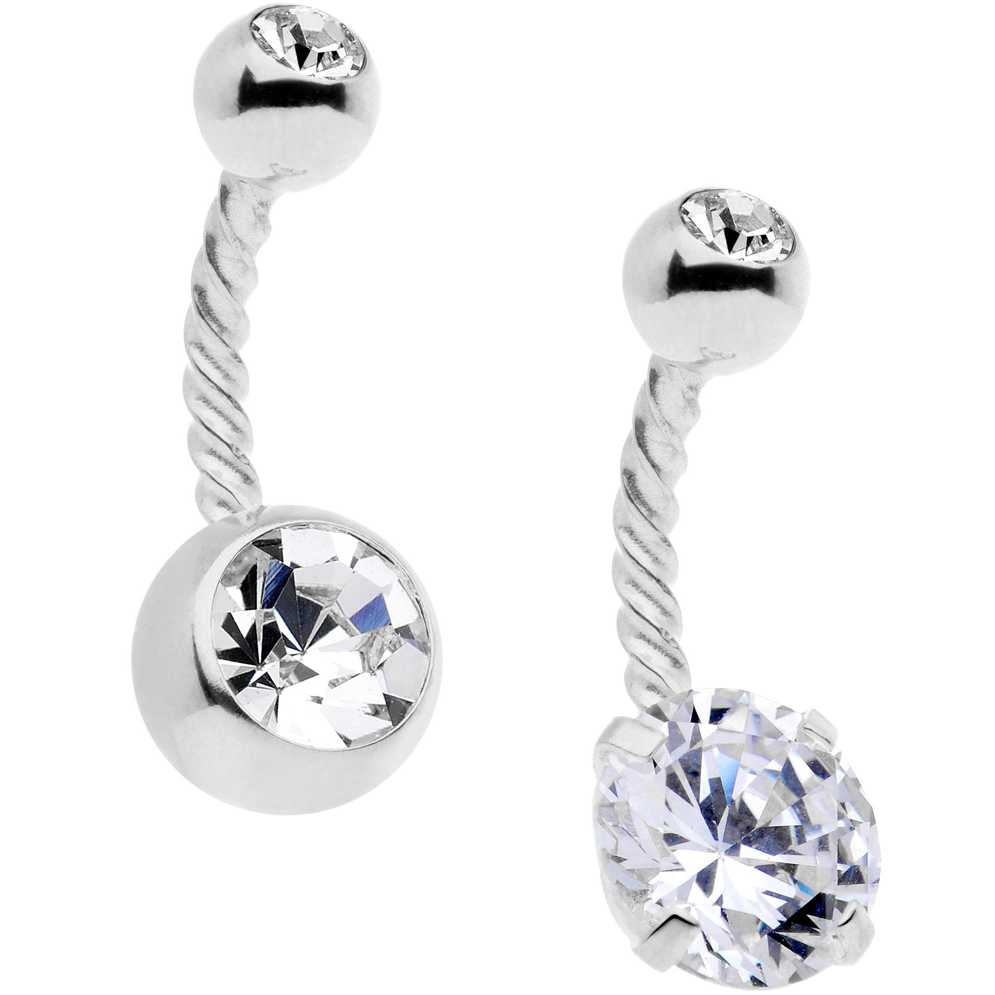 Clear Gem Totally Twisted Belly Ring Set of 2