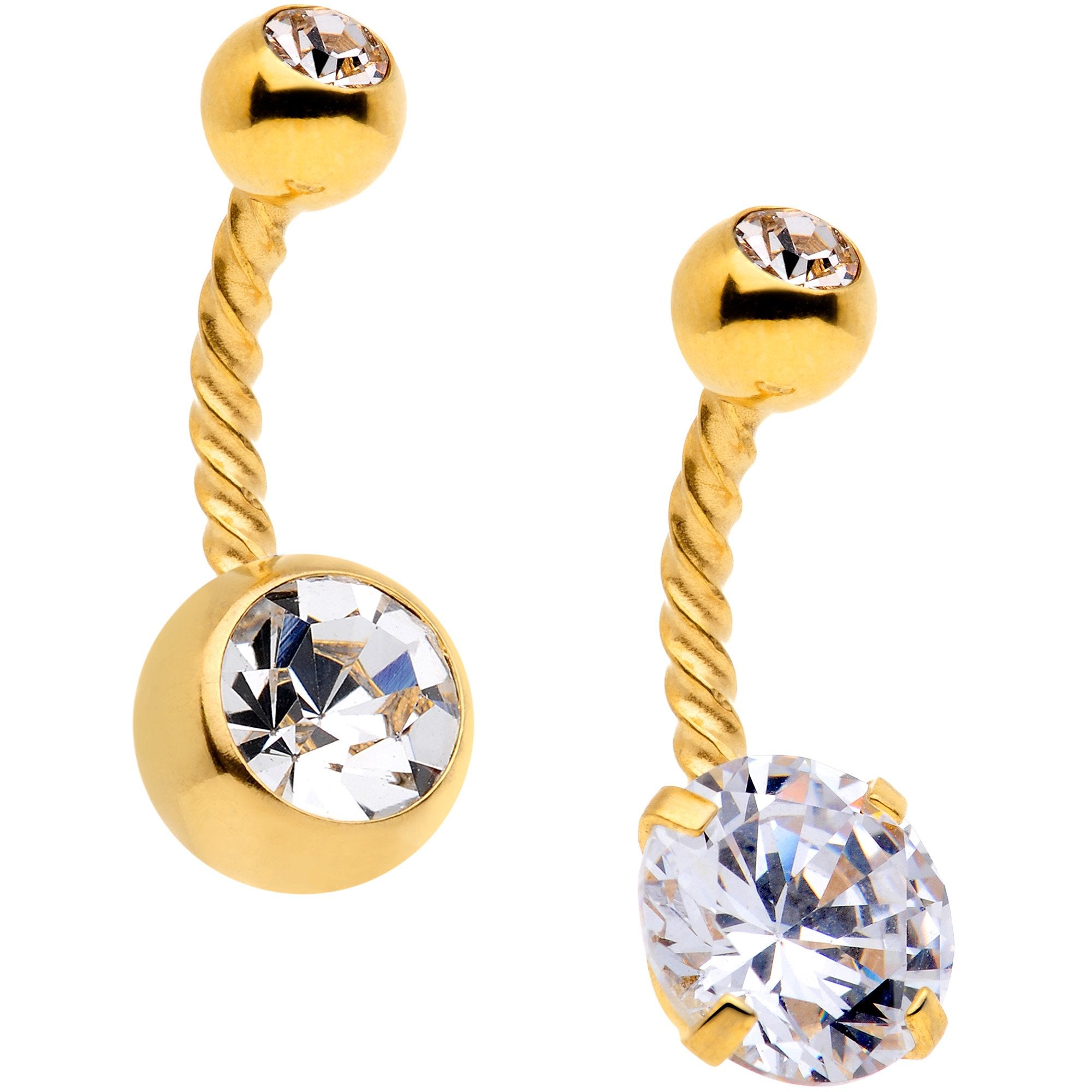 Clear Gem Gold Tone Totally Twisted Belly Ring Set of 2