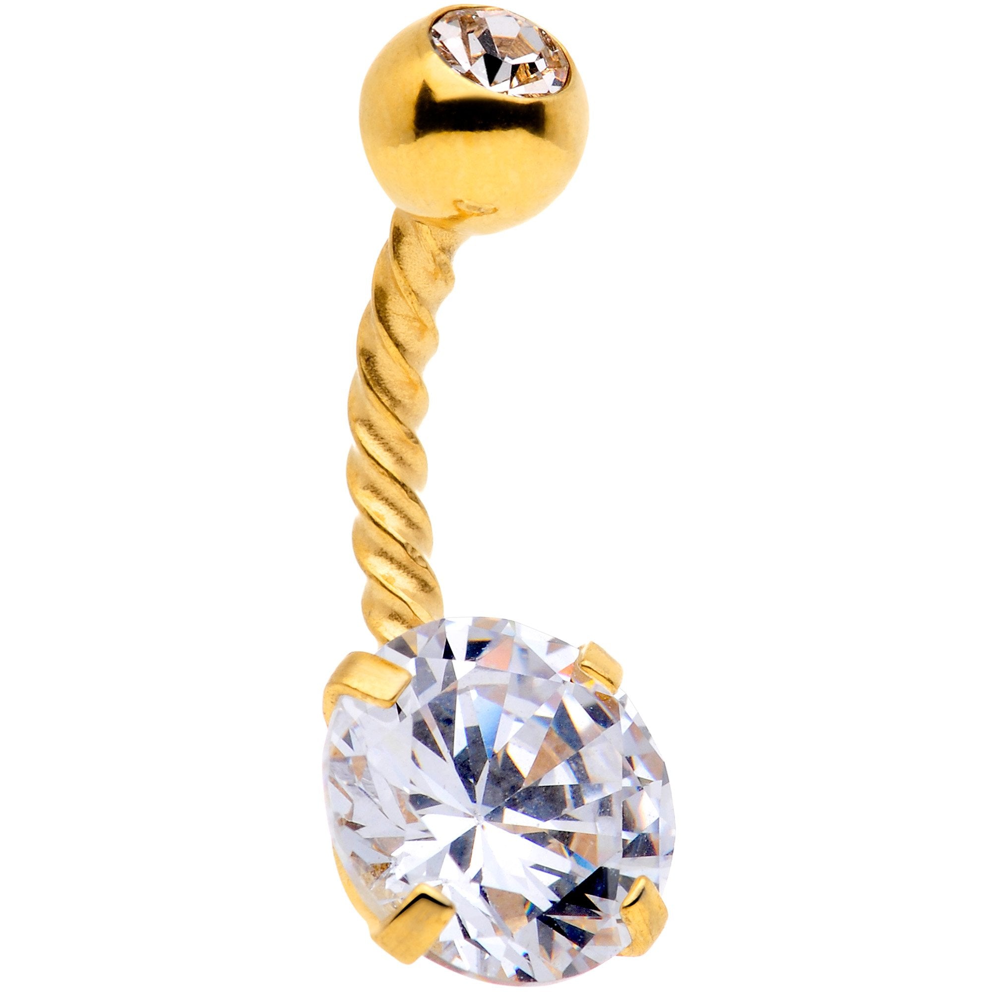 Clear Gem Gold Tone Totally Twisted Belly Ring Set of 2