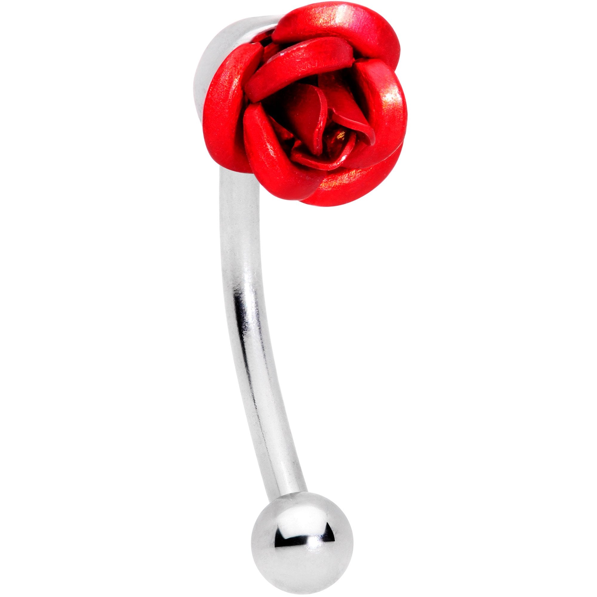 16 Gauge 3/8 Romantic Red Rose Flower Curved Eyebrow Ring