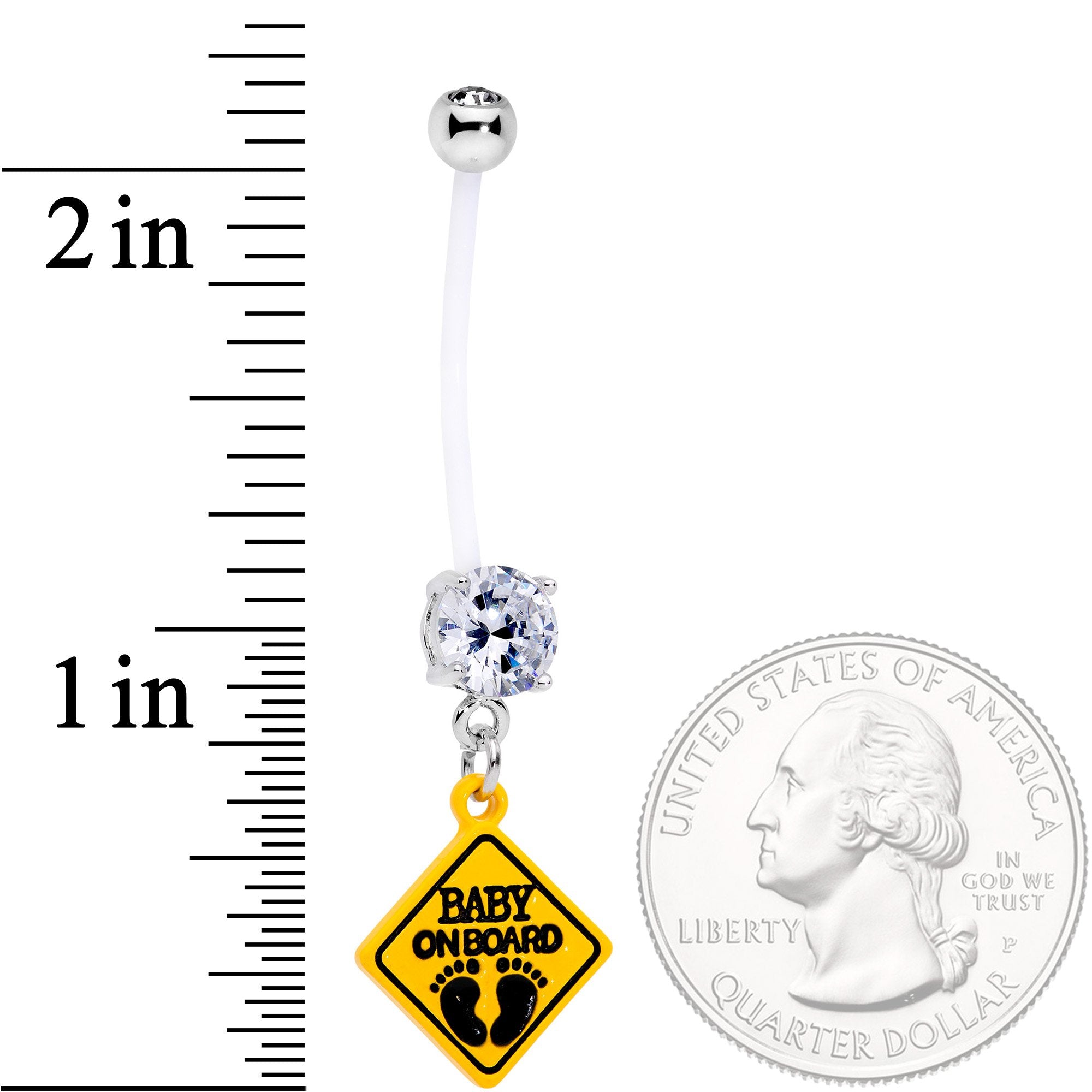 Clear CZ Gem Baby on Board Sign Dangle Pregnancy Belly Ring