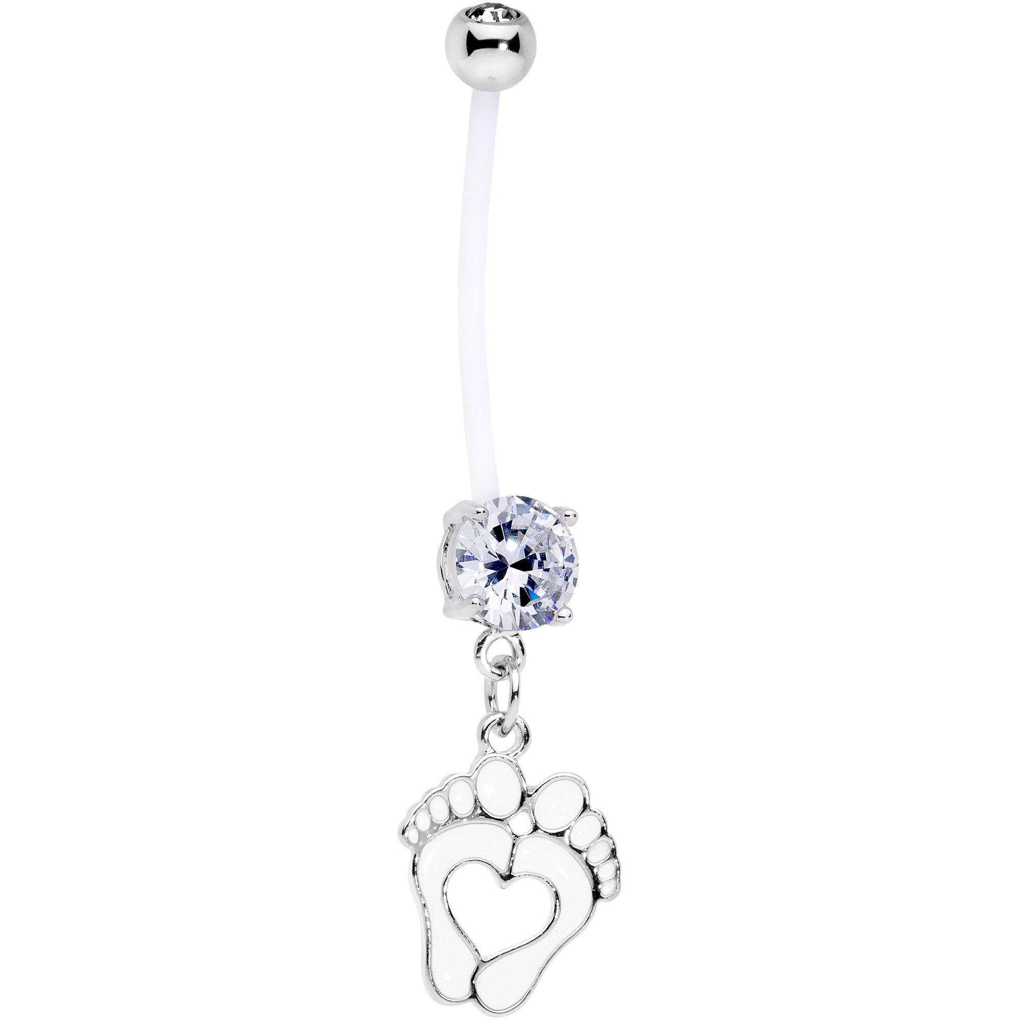 Clear CZ Gem Baby Precious Footprints Dangle Pregnancy Belly Ring