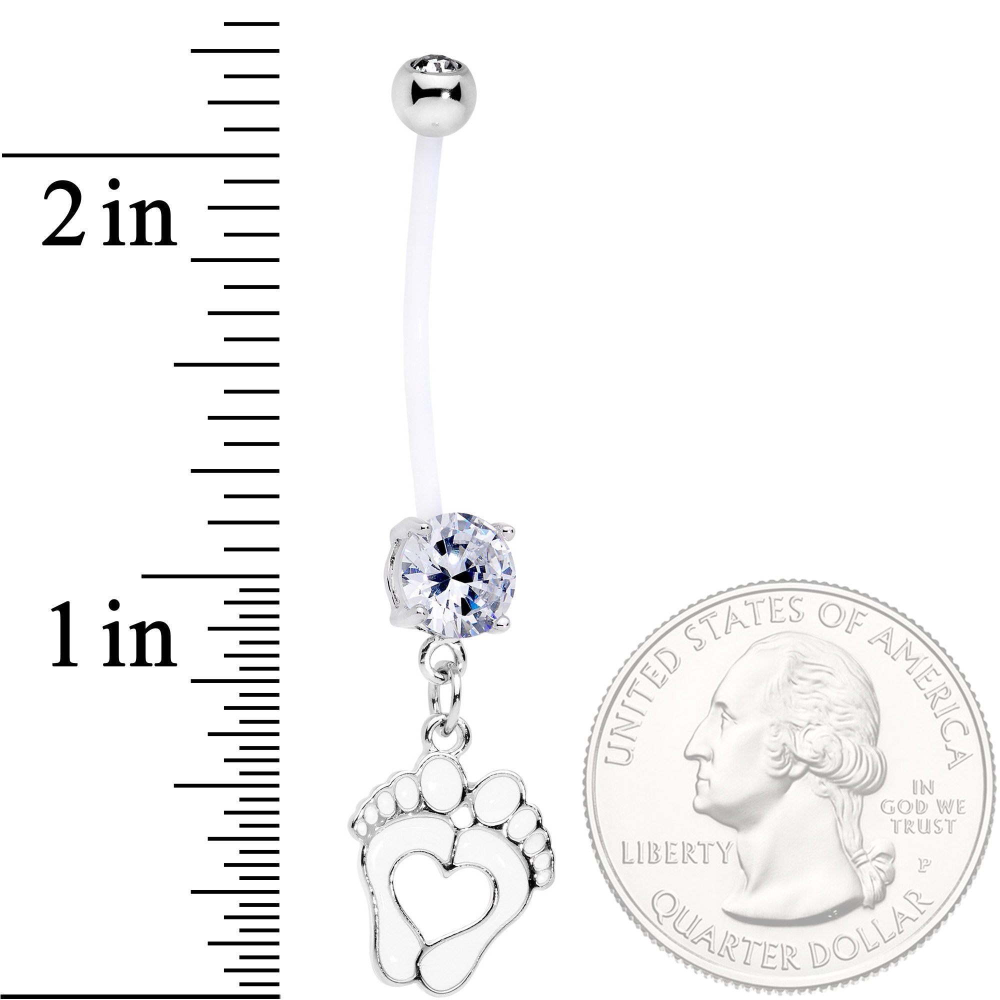 Clear CZ Gem Baby Precious Footprints Dangle Pregnancy Belly Ring