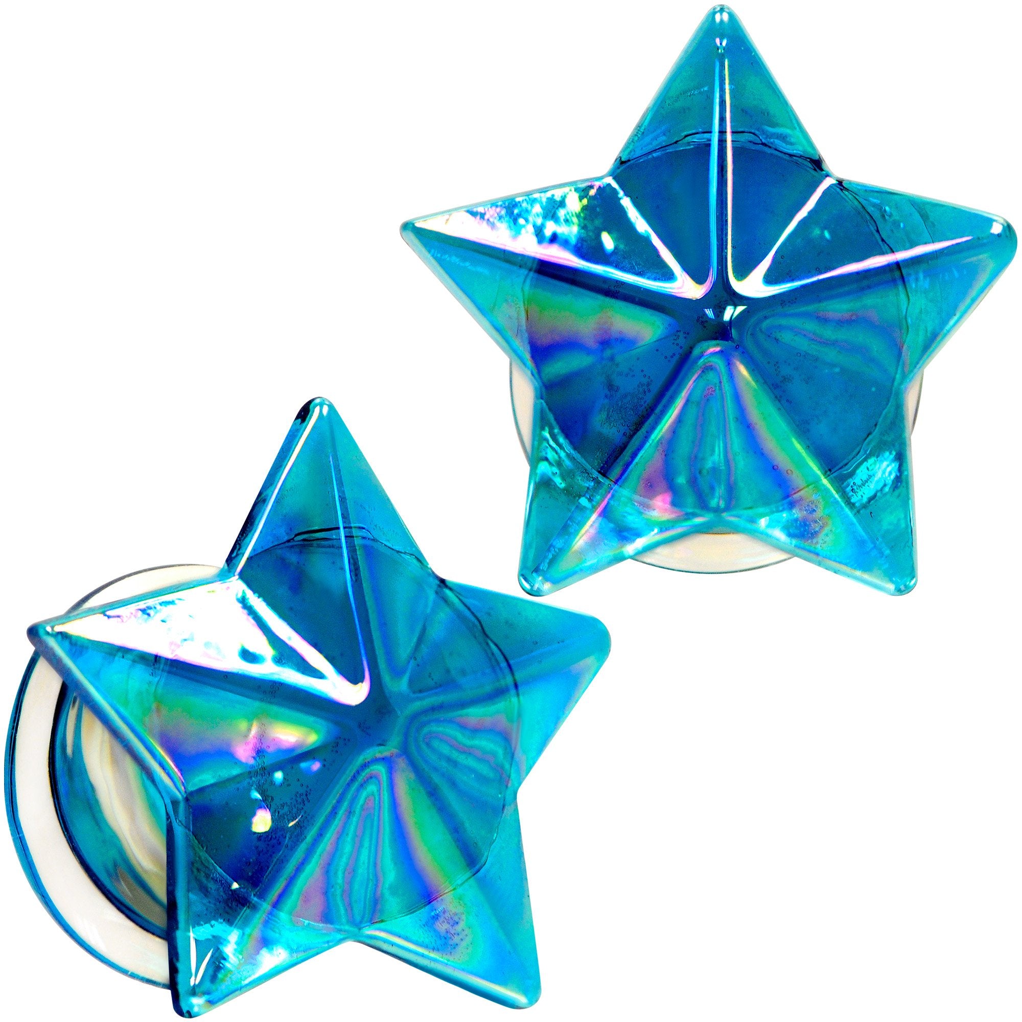 2 Gauge Blue Aurora Glass Faceted Star Double Flare Plug Set 6mm to 16mm Sizes