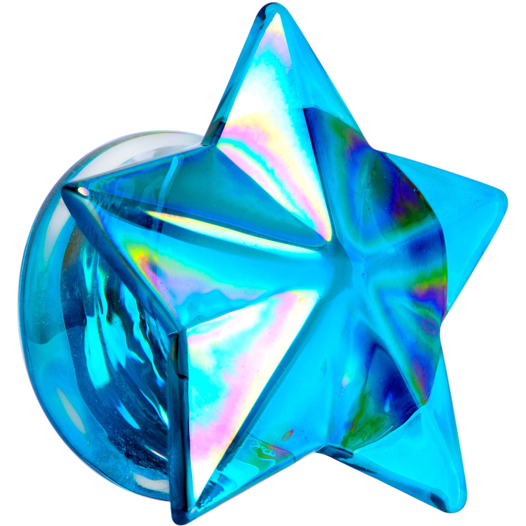 2 Gauge Blue Aurora Glass Faceted Star Double Flare Plug Set 6mm to 16mm Sizes