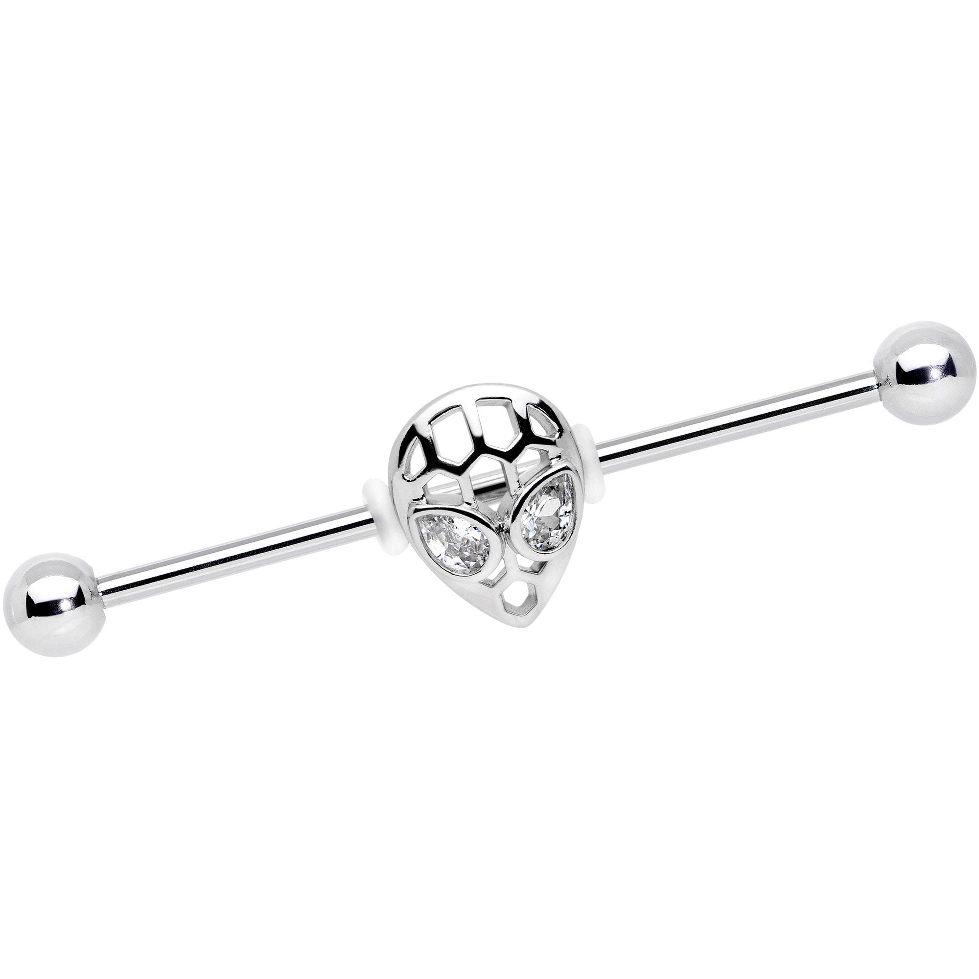 14 Gauge Clear CZ Gem Openwork Alien Industrial Barbell 38mm