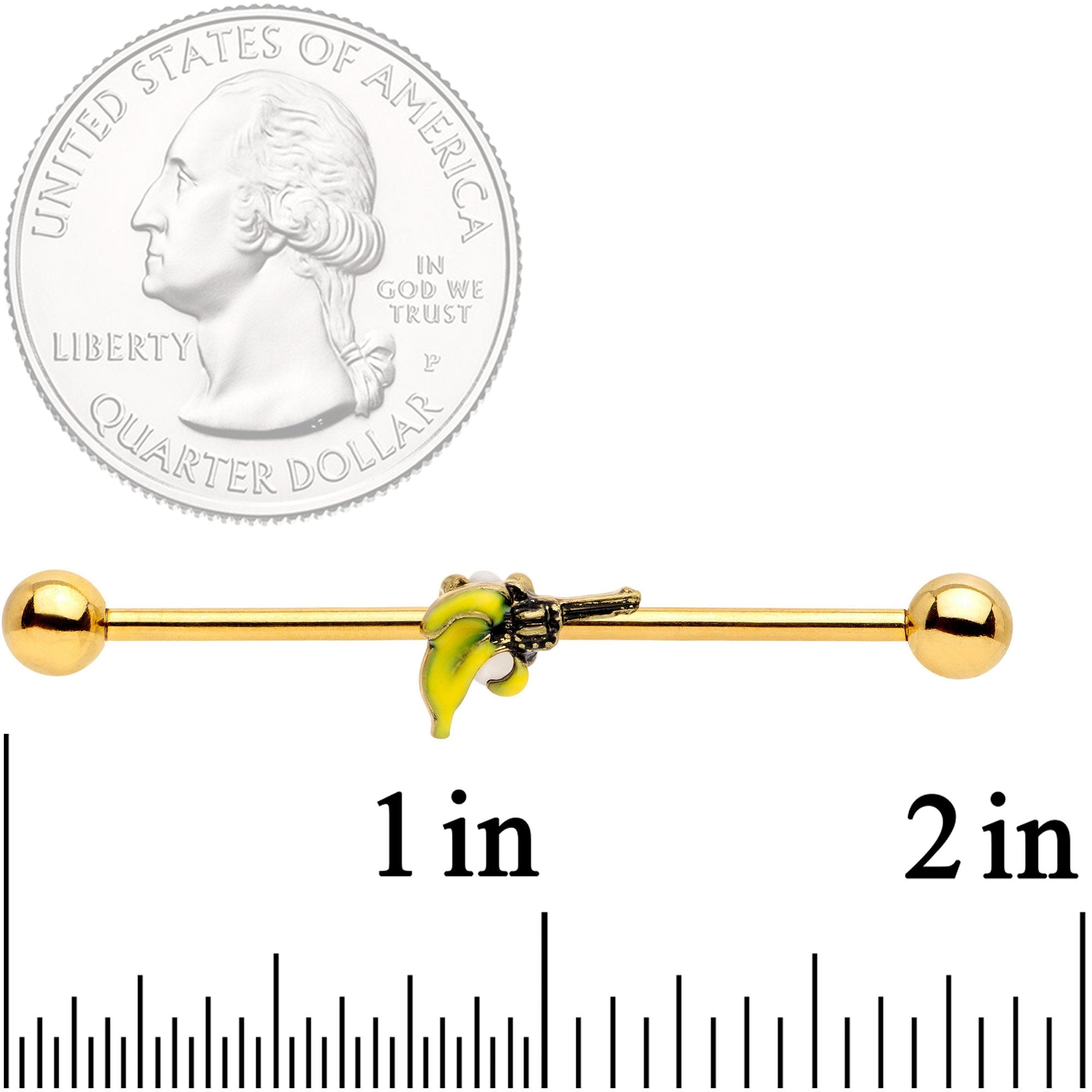 14 Gauge Gold Tone Banana Peel Gun Industrial Barbell 38mm