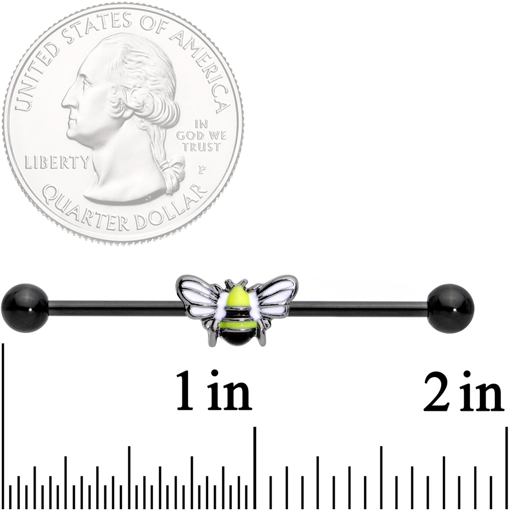 14 Gauge Black Blissful Bumblebee Industrial Barbell 38mm