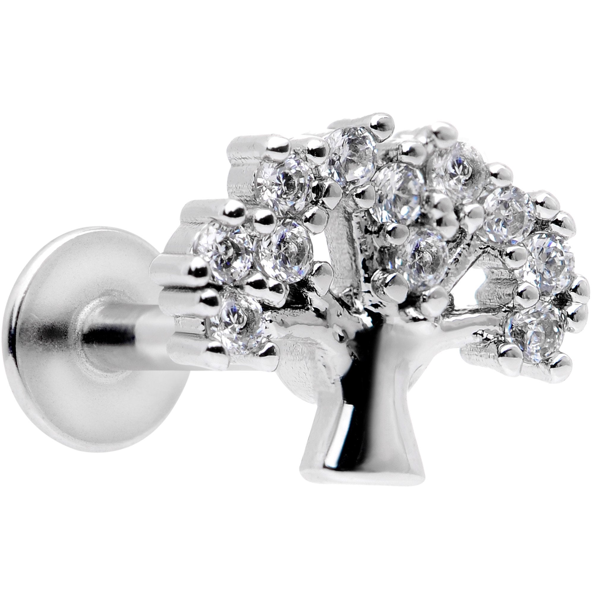 16 Gauge 5/16 Clear CZ Gem Tree of Life Labret Monroe Tragus