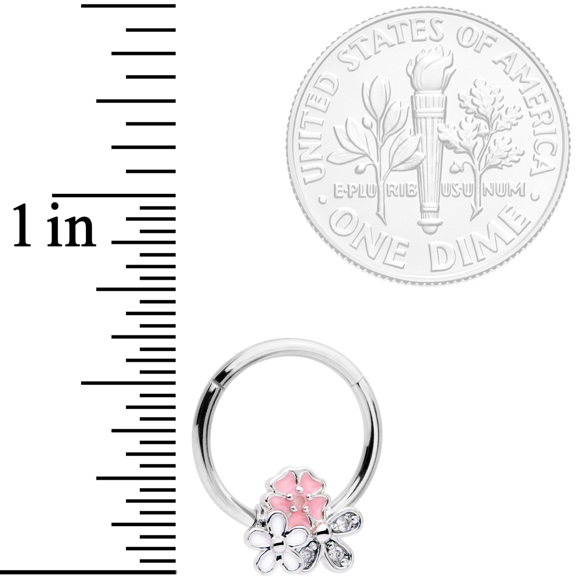 16 Gauge 3/8 Clear CZ Gem Pink White Bouquet Hinged Segment Ring