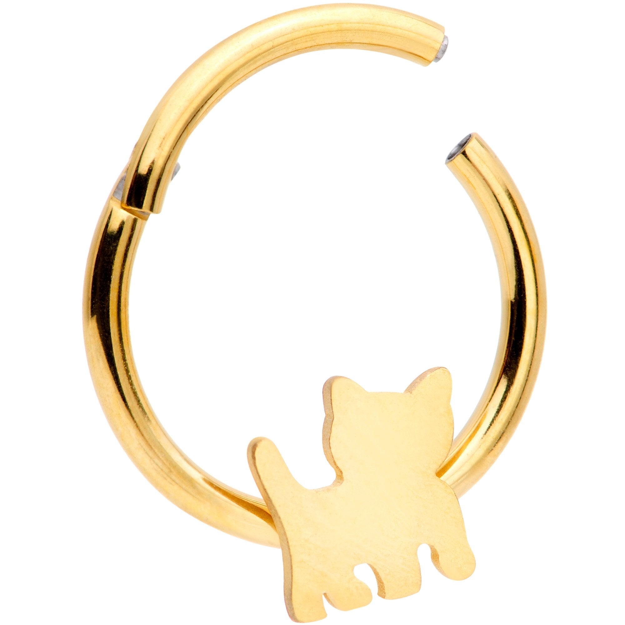 16 Gauge 3/8 Gold Tone Kitty Cat Hinged Segment Ring