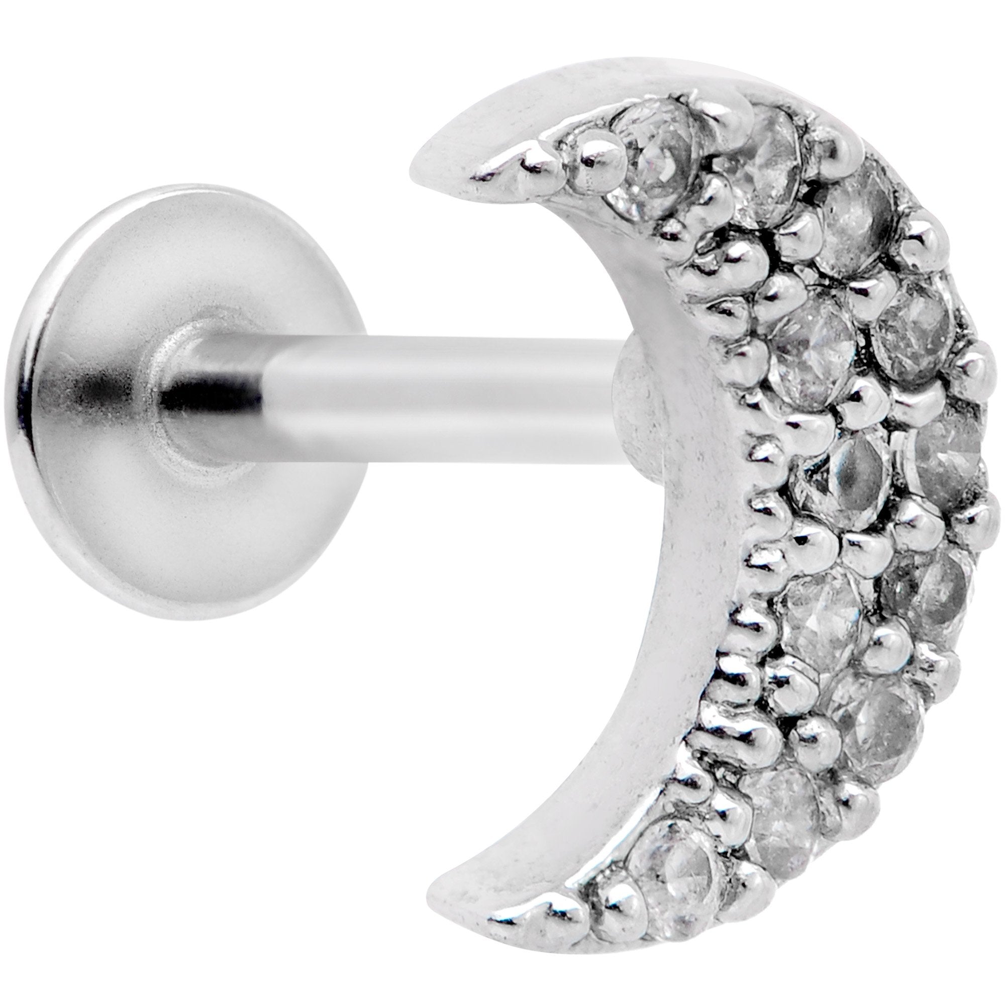 16 Gauge 5/16 Clear CZ Gem Crescent Moon Labret Monroe Tragus