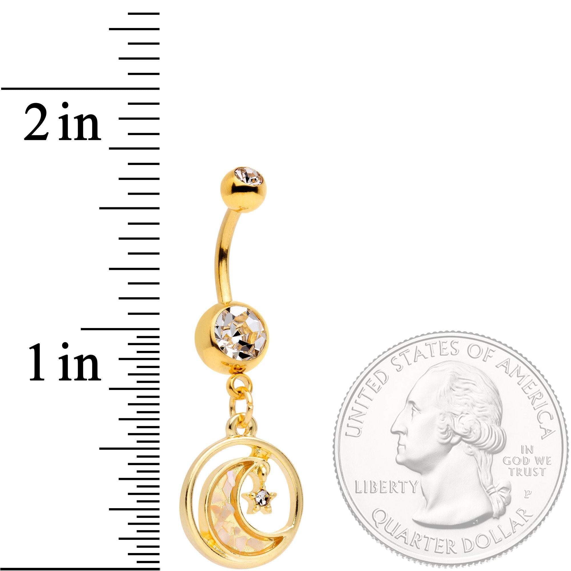 Clear Gem Gold Tone Crescent Moon Hanging Star Dangle Belly Ring