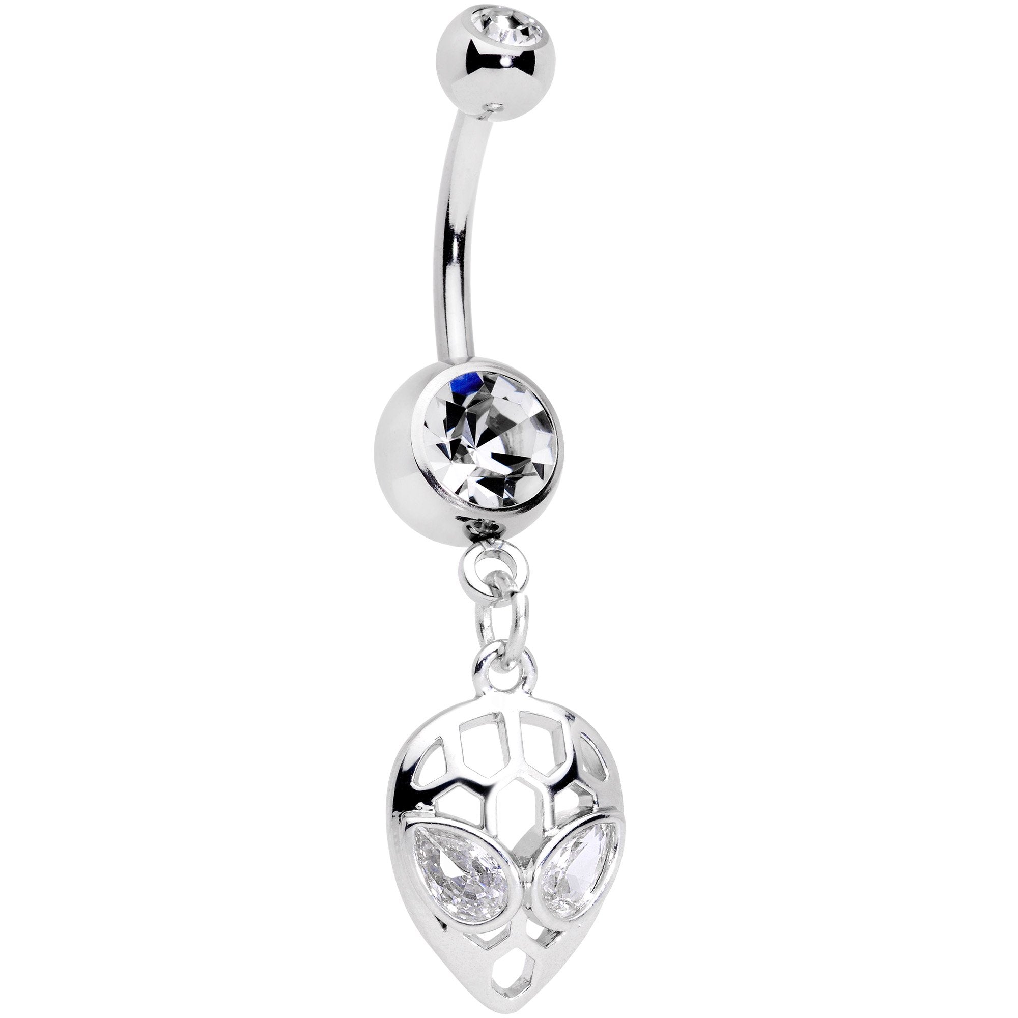 Clear Cubic Zirconia Gem Openwork Alien Dangle Belly Ring