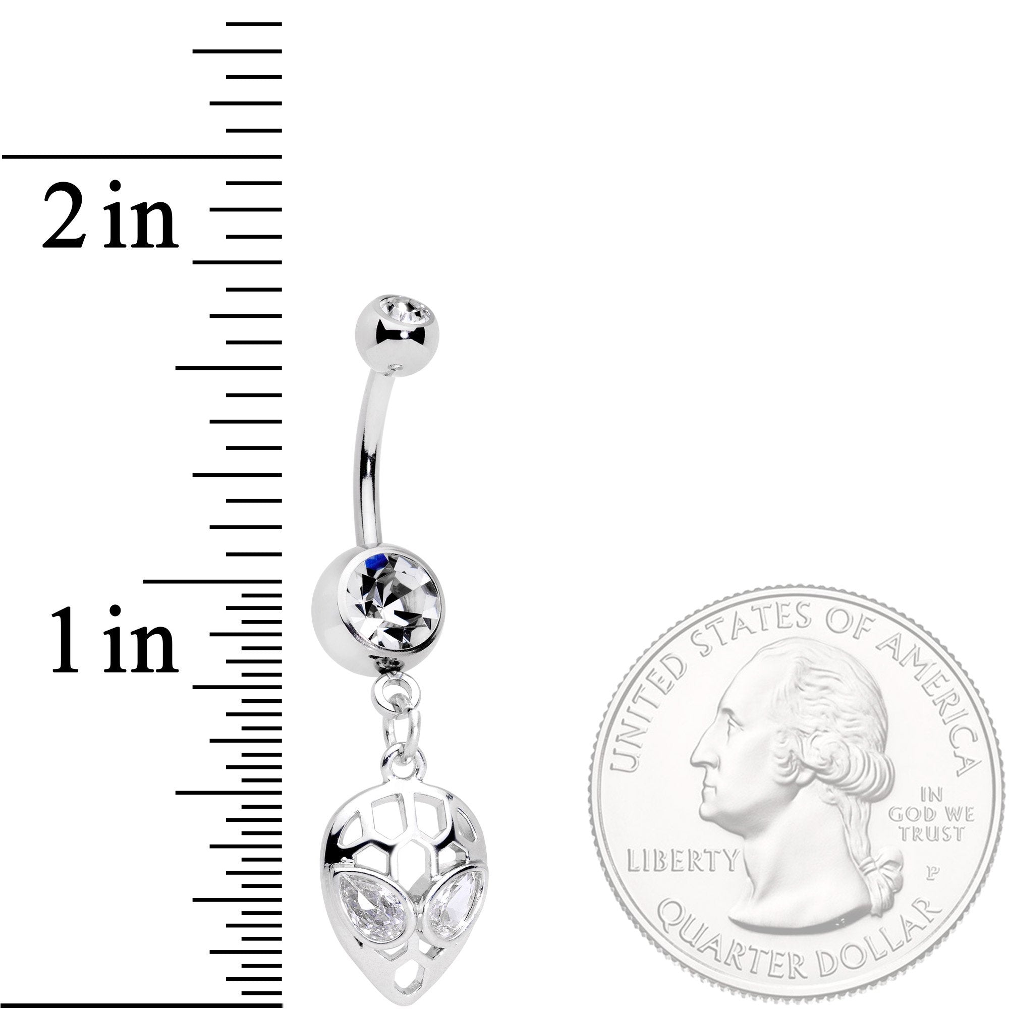 Clear Cubic Zirconia Gem Openwork Alien Dangle Belly Ring