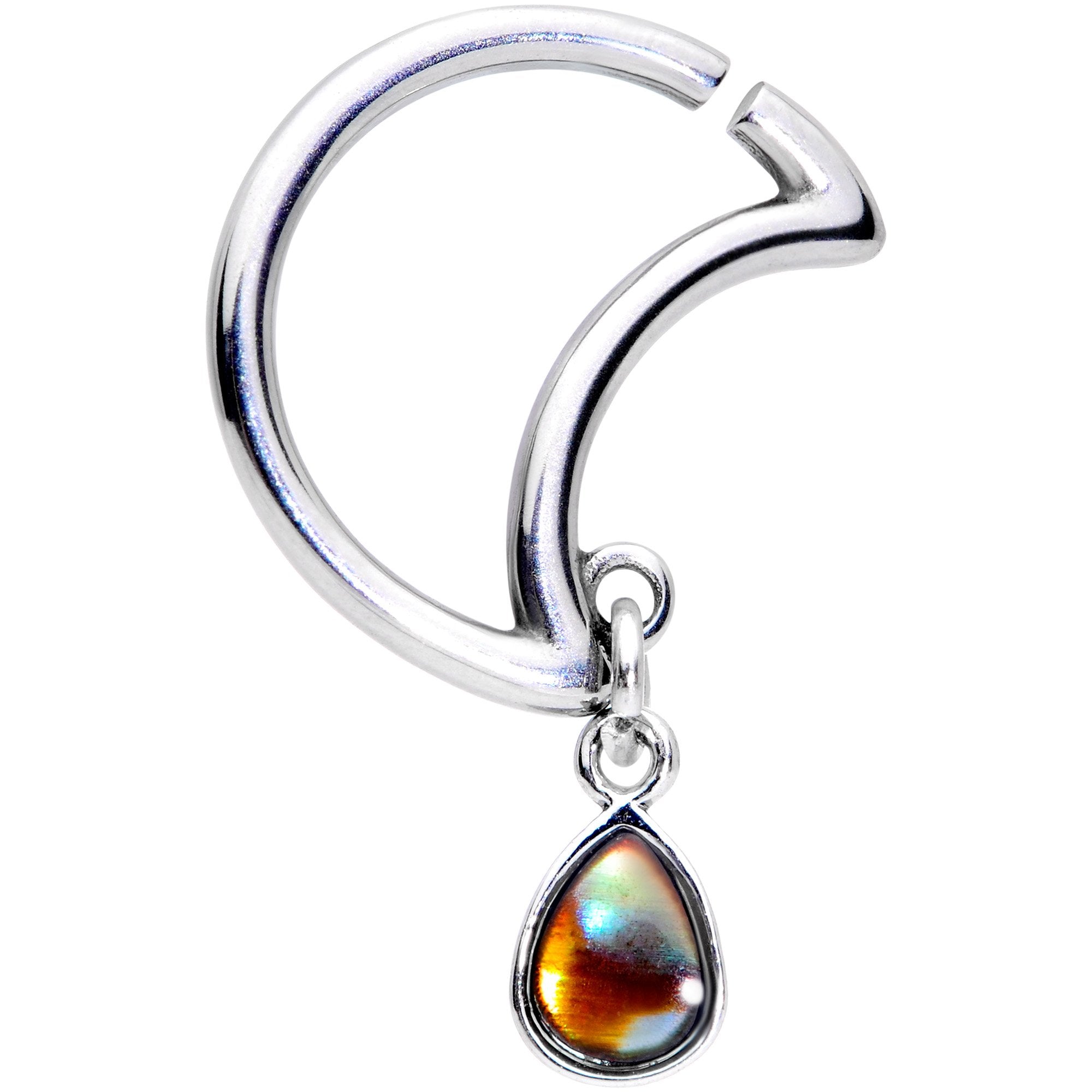 16 Gauge 3/8 Iridescent Dangle Crescent Moon Closure Ring