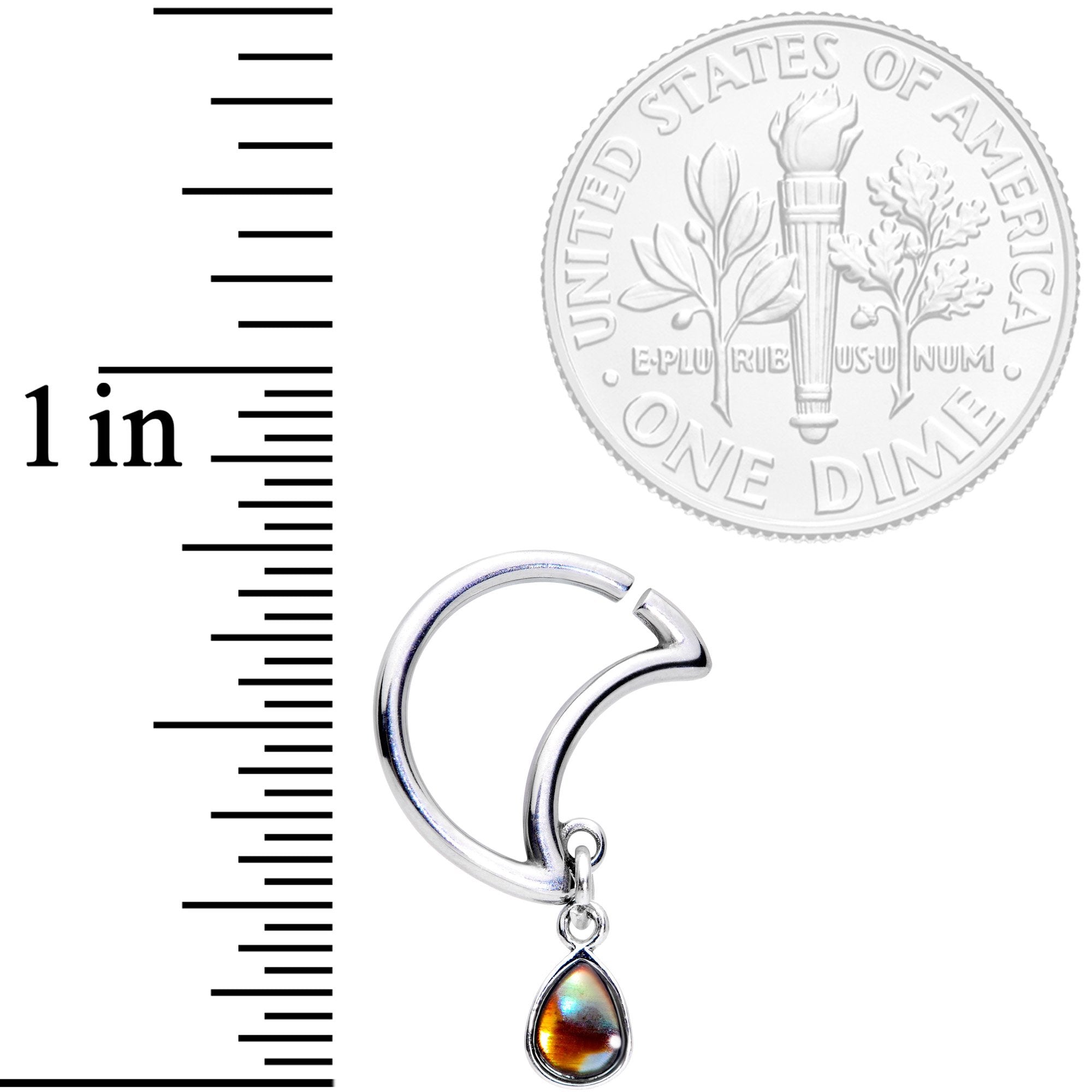 16 Gauge 3/8 Iridescent Dangle Crescent Moon Closure Ring