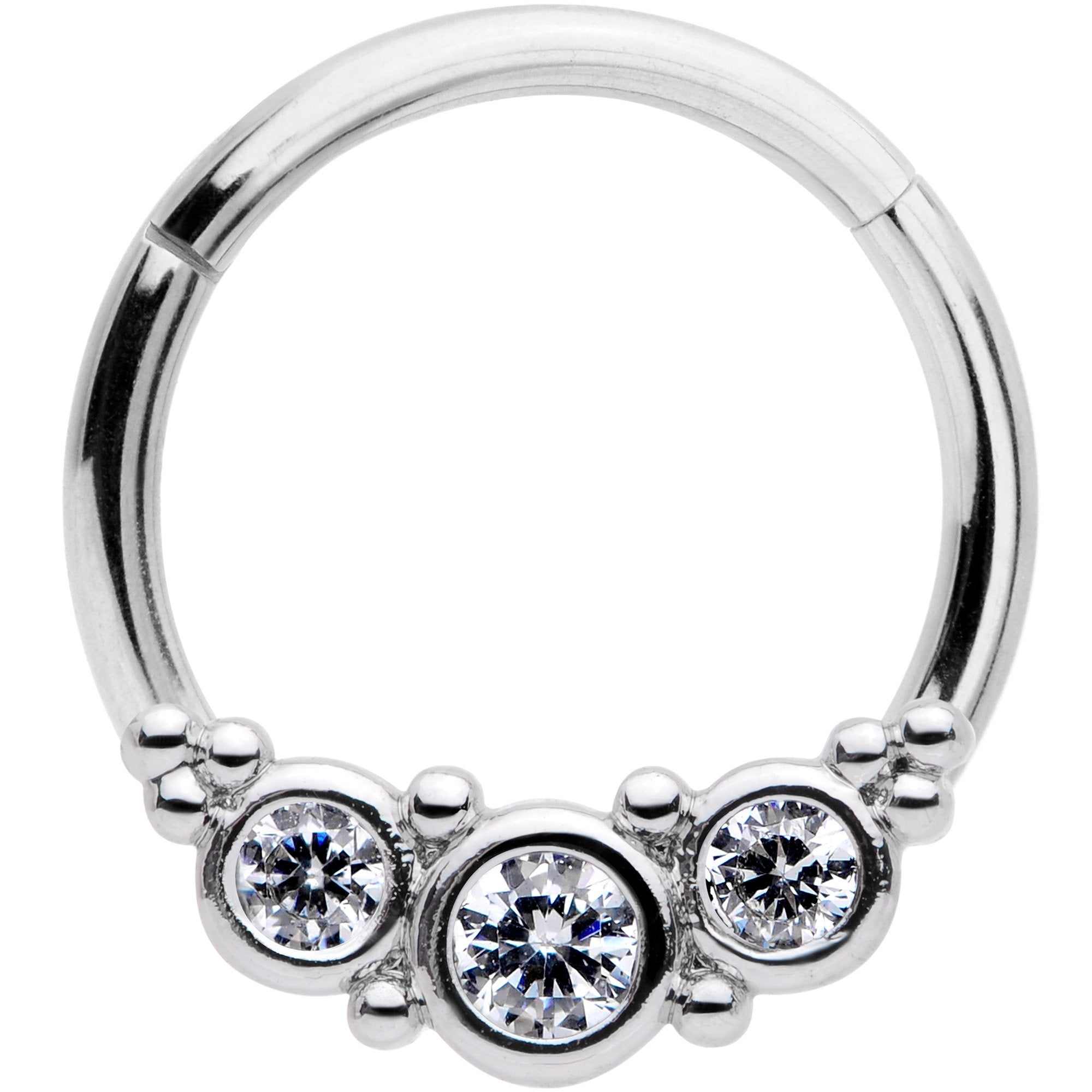 16 Gauge 3/8 Clear CZ Circle Trio Hinged Segment Ring