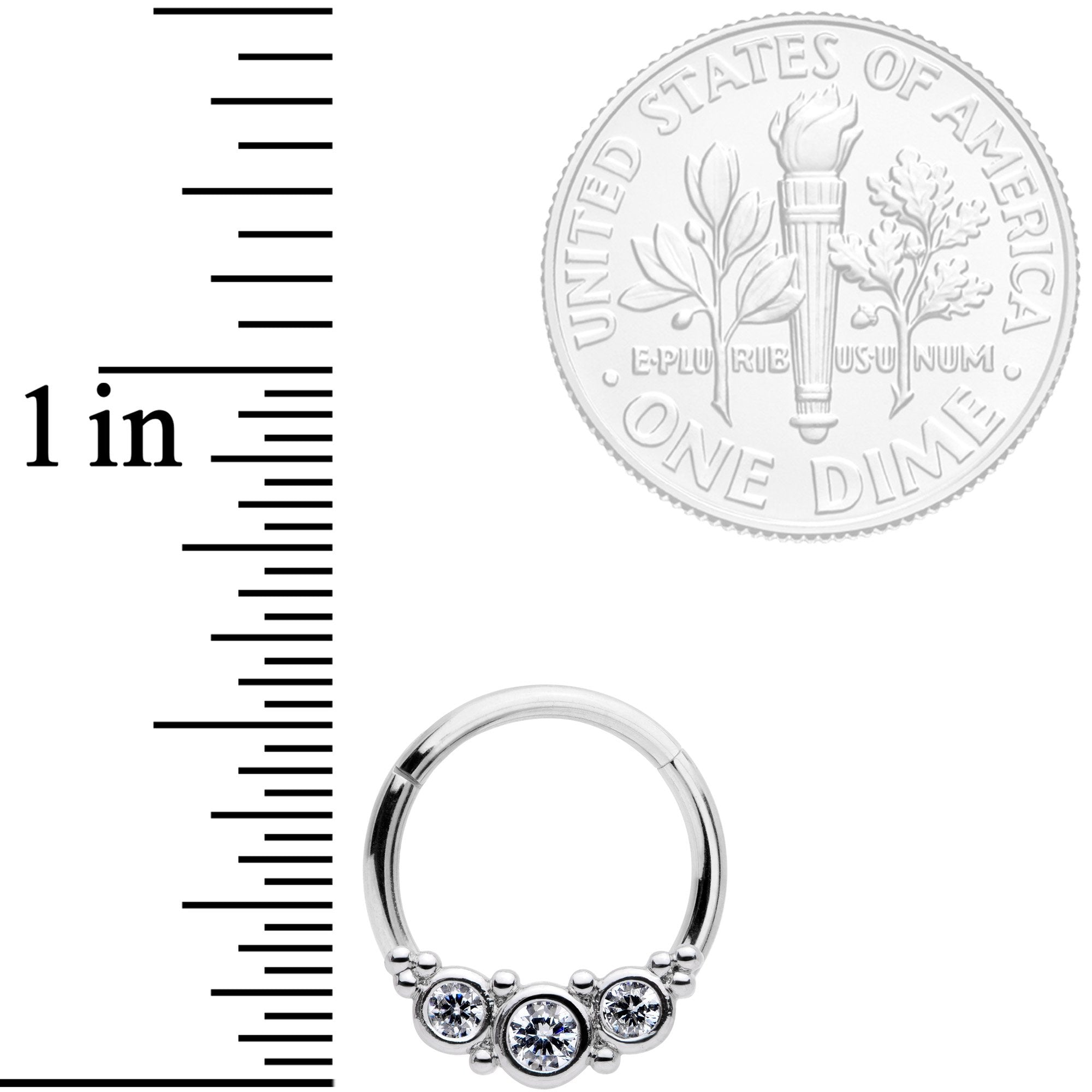 16 Gauge 3/8 Clear CZ Circle Trio Hinged Segment Ring