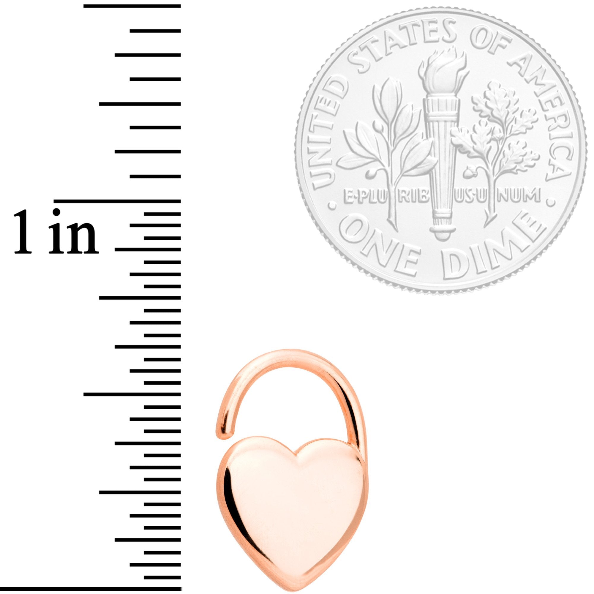 16 Gauge 5/16 Rose Gold Tone Padlock Heart Closure Ring