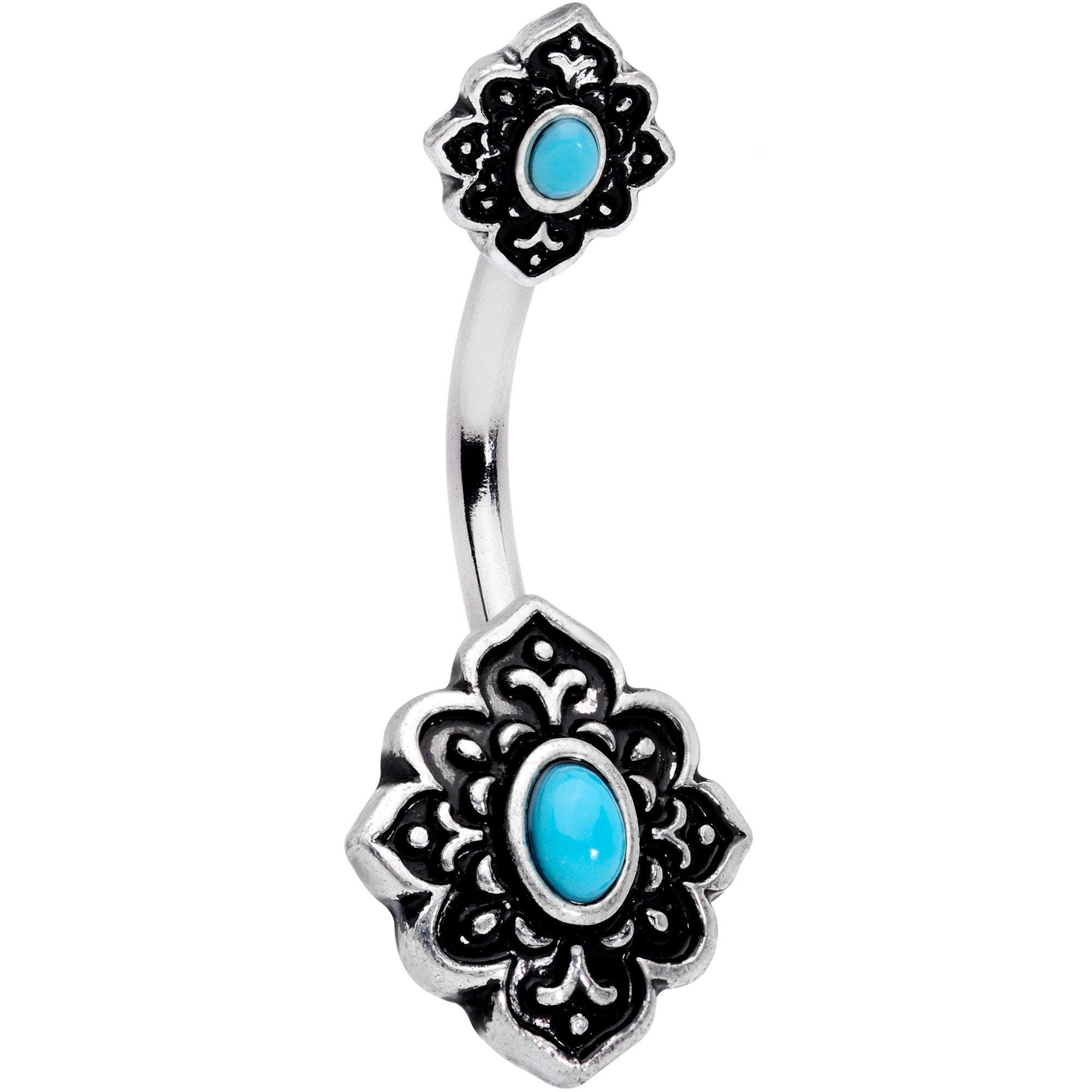 Faux Turquoise Beautiful Baroque Double Mount Belly Ring